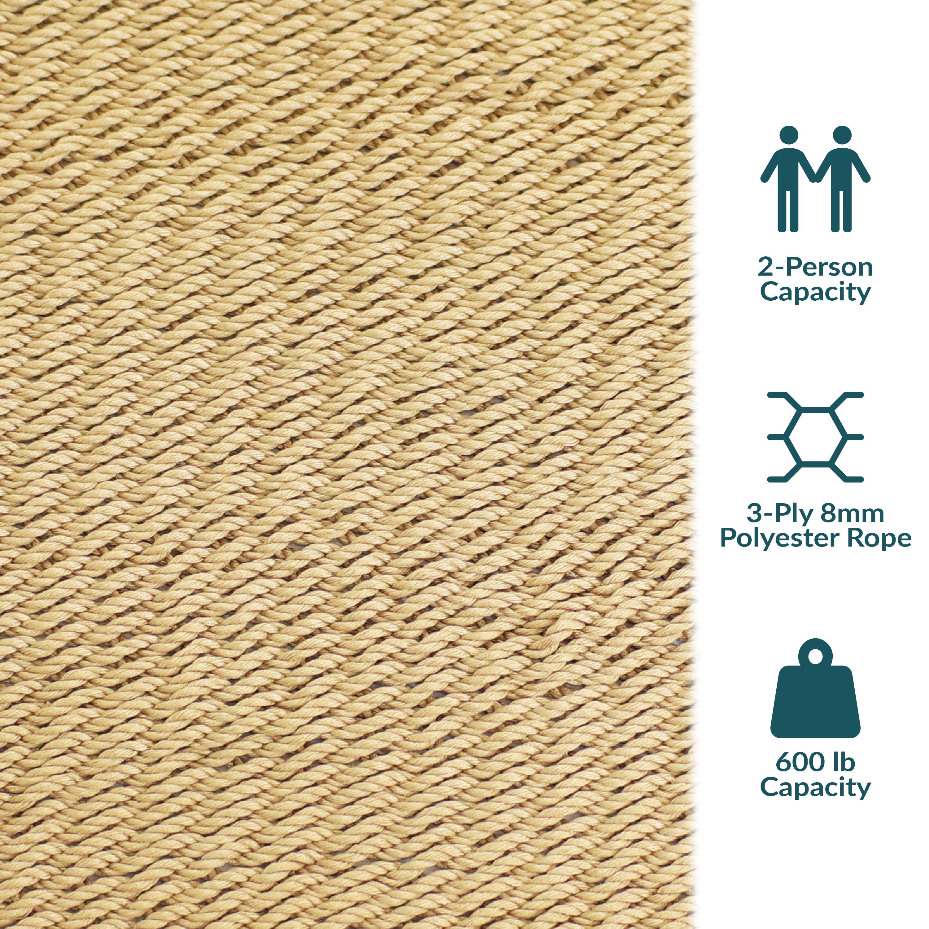 Sunnydaze Large 2-Person Polyester Rope Hammock with Spreader Bars - Durable Outdoor Hanging Bed for Backyard, Patio, Beach & Camping Relaxation