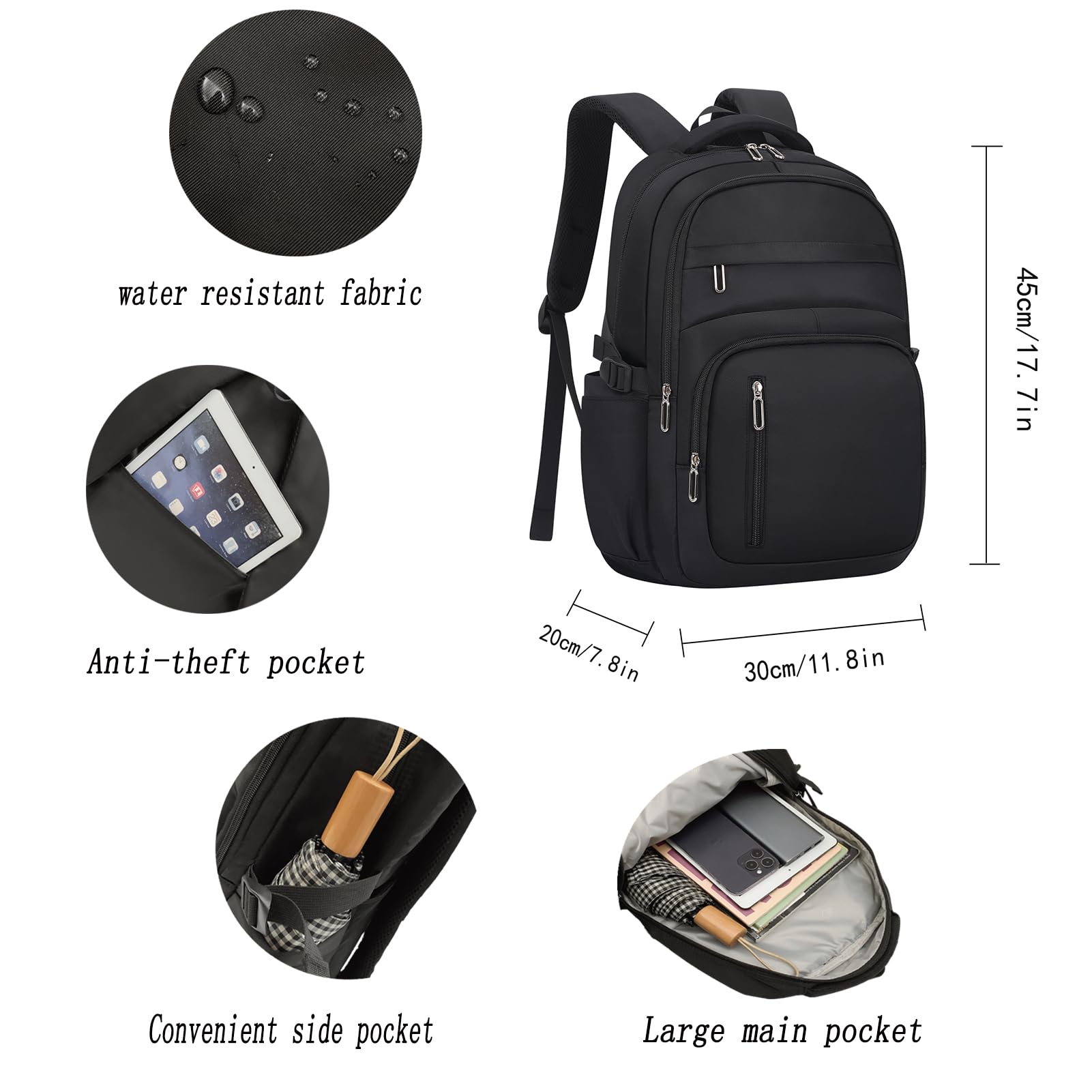 Stylish Lightweight Laptop Backpack for School & Travel - Black