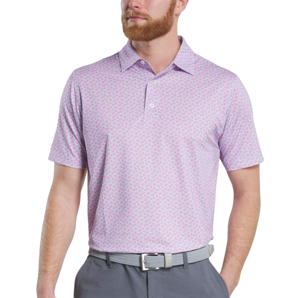 FootJoy Men's Floral Sketch Print Lisle Golf Polo Shirt - Breathable & Moisture-Wicking for Comfortable Golfing & Casual Wear