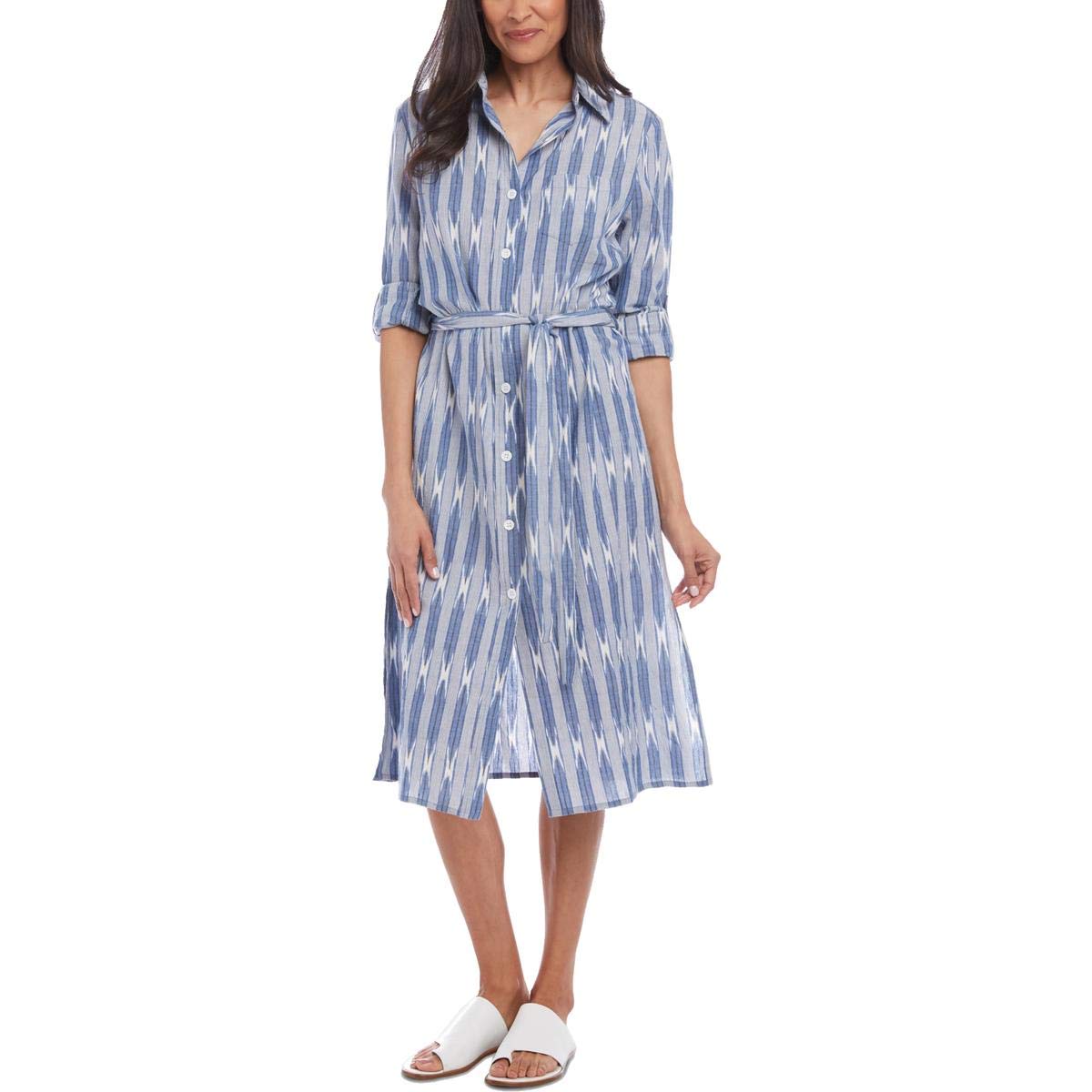 Karen Kane Women's Cotton Printed Shirtdress - Blue, Size L | Casual Summer Dress for Beach, Brunch & Everyday Wear