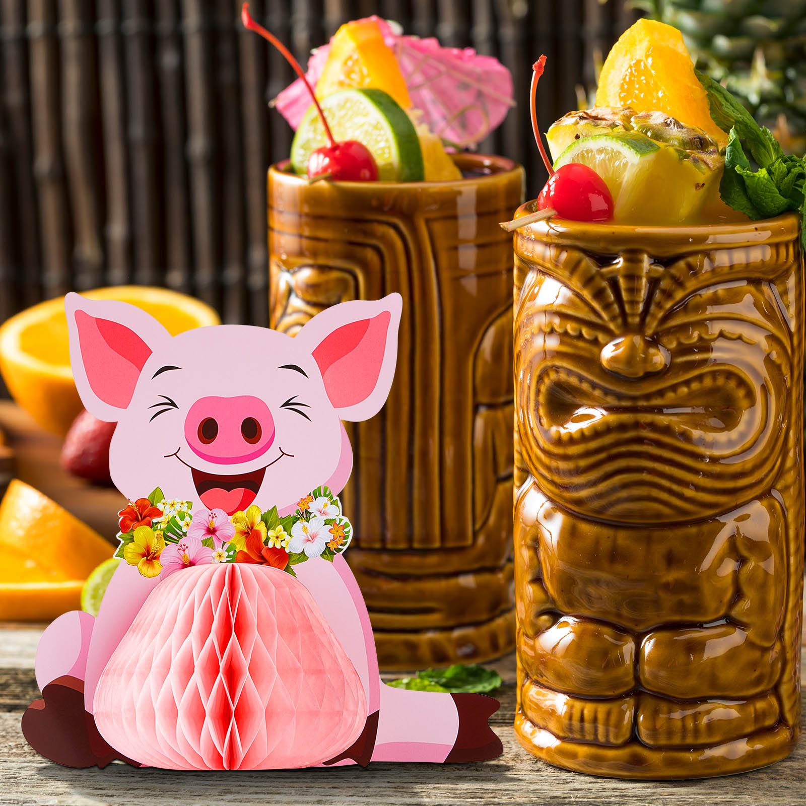Zonon 4-Piece Pink Piggy Party Decor Set - Farm Animal Tissue Centerpieces for Hawaiian Luau, Birthday & Themed Parties - Perfect for Table Toppers, Baby Showers & Tropical Decorations
