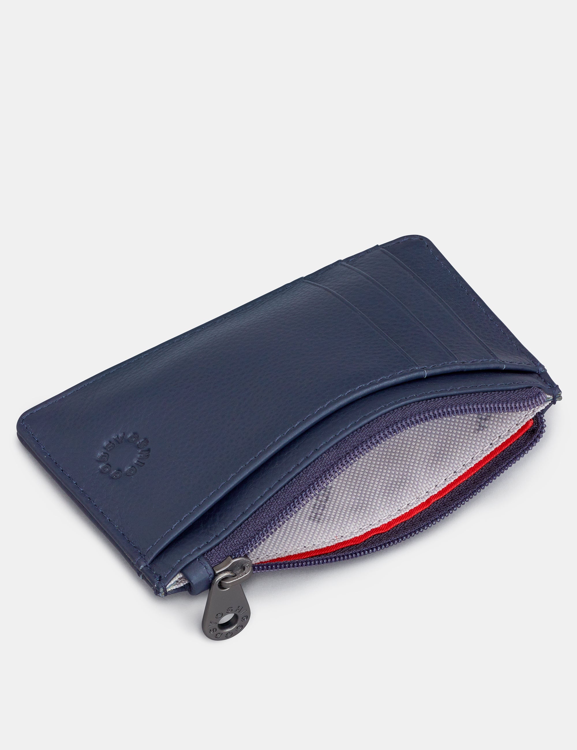 Premium Navy Blue Leather Zip Top Card Holder - Slim RFID Blocking Wallet for Men & Women - Perfect for Travel, Business & Everyday Use