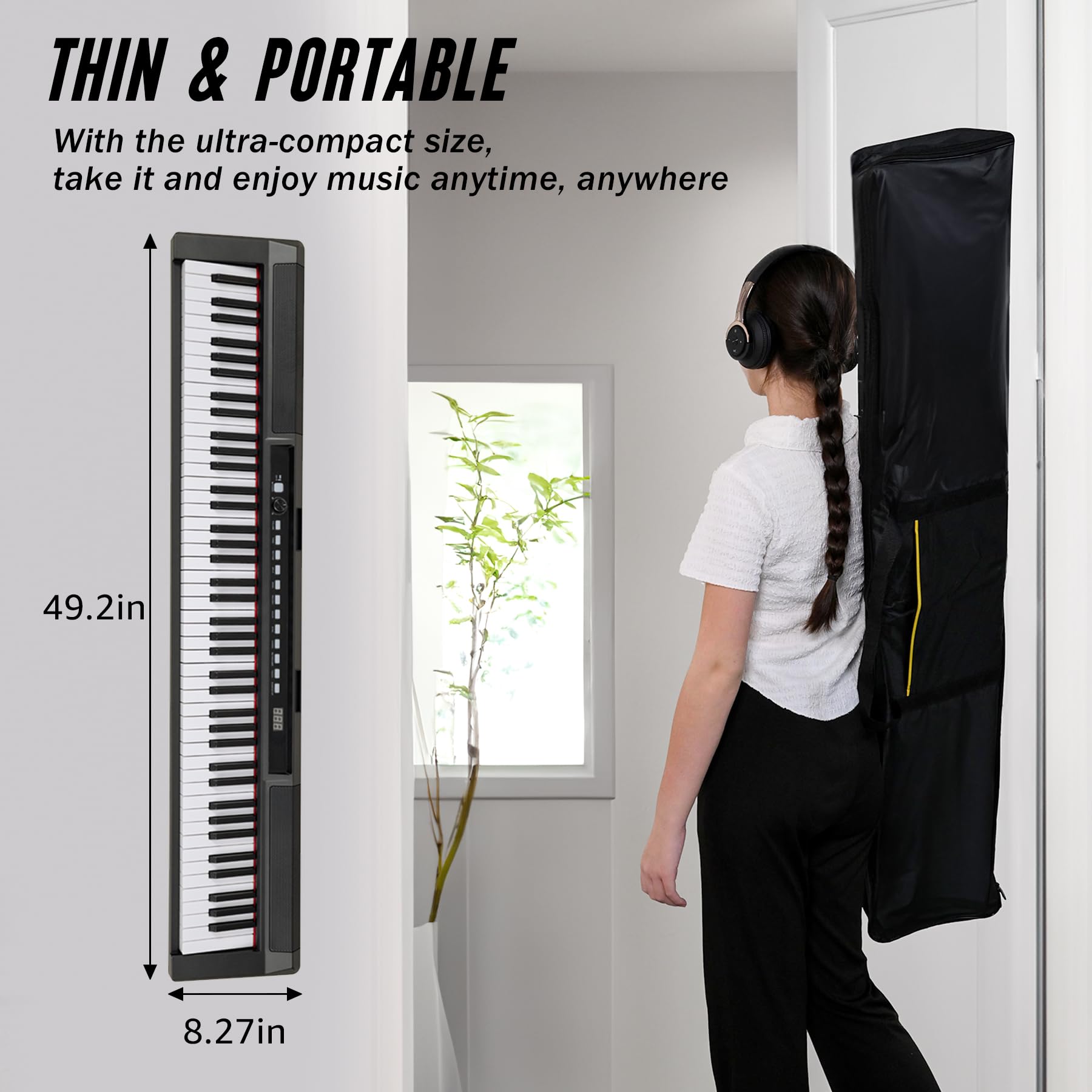 **88-Key Semi-Weighted Portable Digital Piano Keyboard Set for Beginners – Includes Stand, Carrying Case, Sustain Pedal & Headphones (Black) – Perfect for Home Practice, Studio Recording & Live Performances**