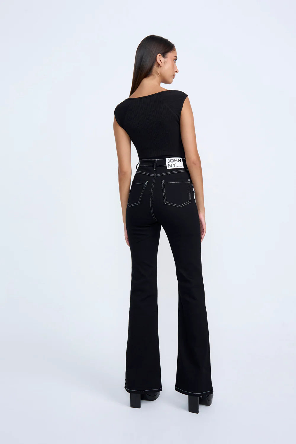 Ariel Ribbed Knit Top for Women - Black | Soft Stretch Casual T-Shirt | Perfect for Layering, Everyday Wear & Outfits