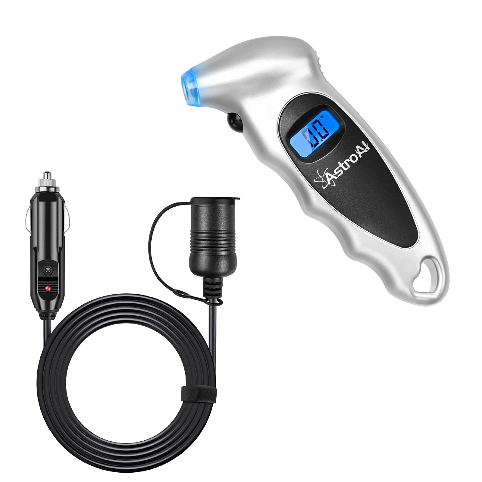 AstroAI Digital Tire Pressure Gauge - 150 PSI with Backlit LCD & Cigarette Lighter Extension Cord - 12V Car Accessories for Road Trips & Emergency Use