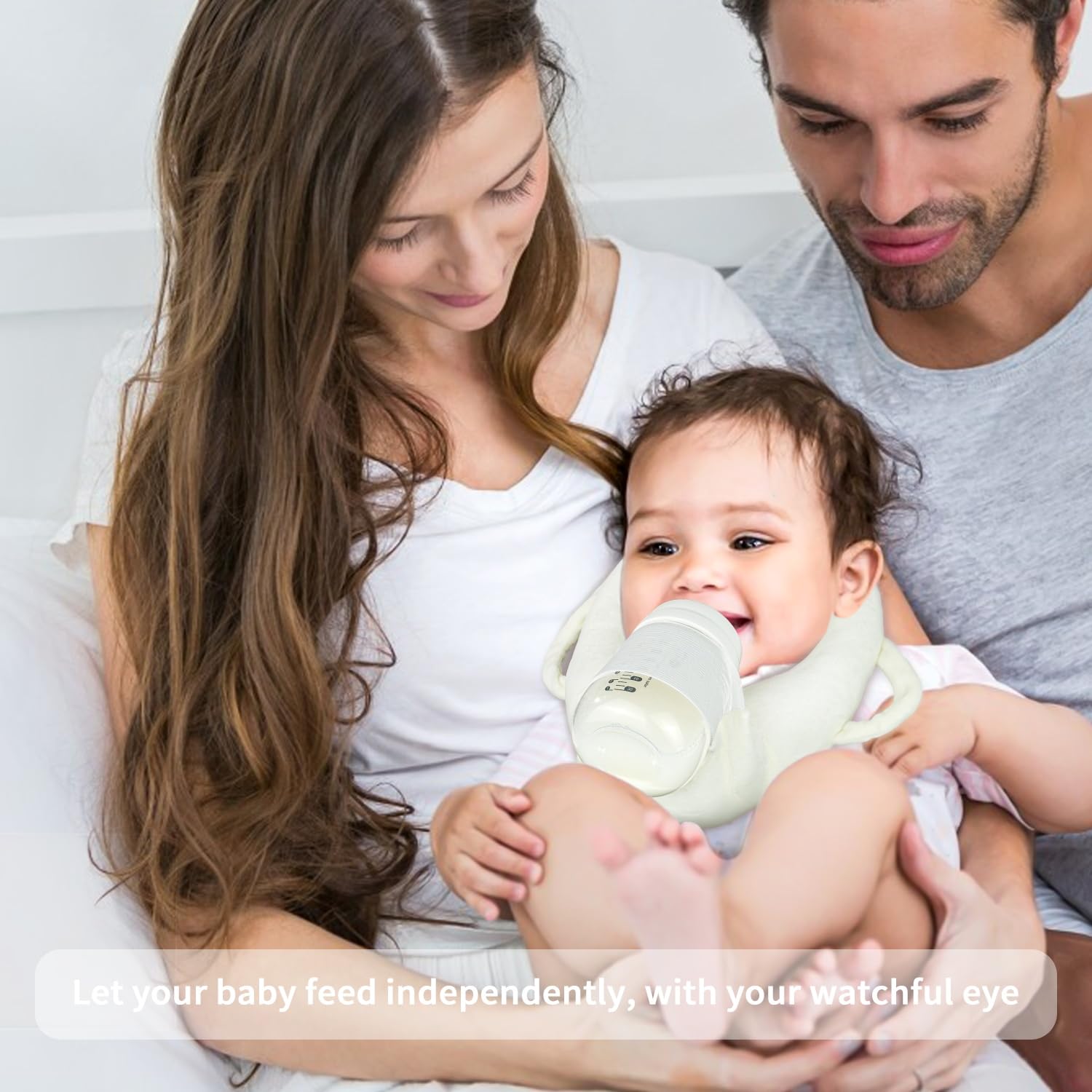 2 Pack Adjustable Baby Bottle Holder - Hands-Free Self Feeding Pillow for Twins, Beige | Perfect for Travel, Nursing, and Toddler Mealtime