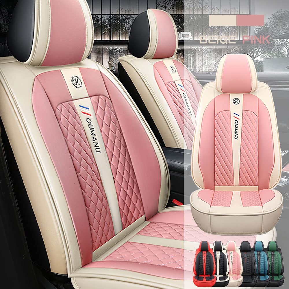 Premium Waterproof Faux Leather Car Seat Covers for Nissan Altima 1995-2022 - 2-Piece Front Row Set in Beige Pink | Universal Fit, Durable Protection & Easy Installation | Perfect for Daily Commute, Road Trips & Family Travel
