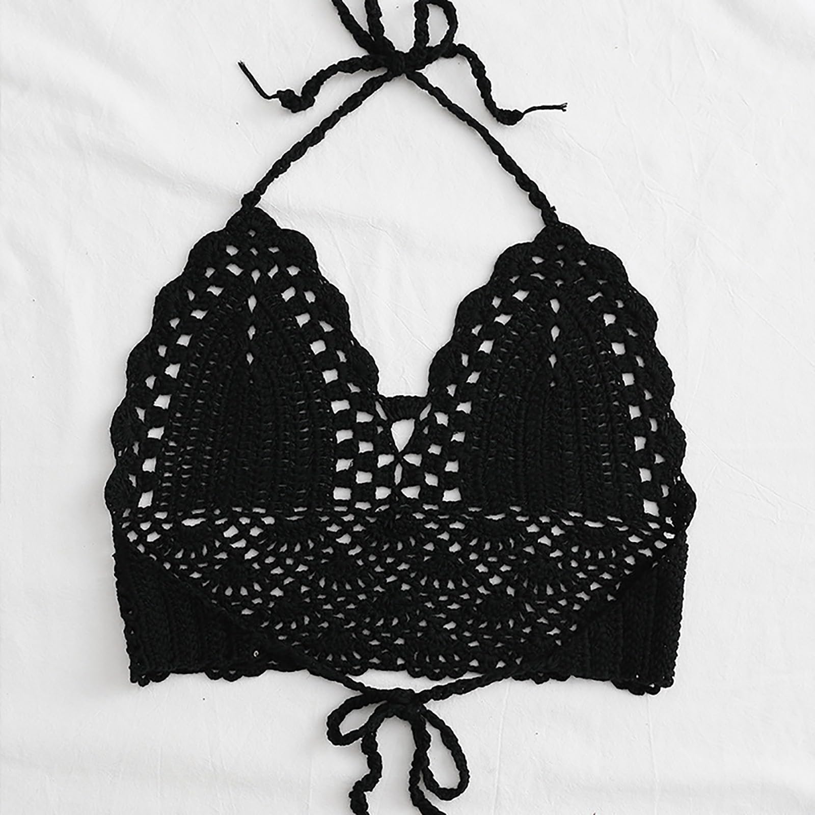 Wonuu Women's Crochet Bralette Top - Summer Beach Bikini Bra, Sexy Knit Crop Top for Swimwear, Pool Party, and Vacation Outfits