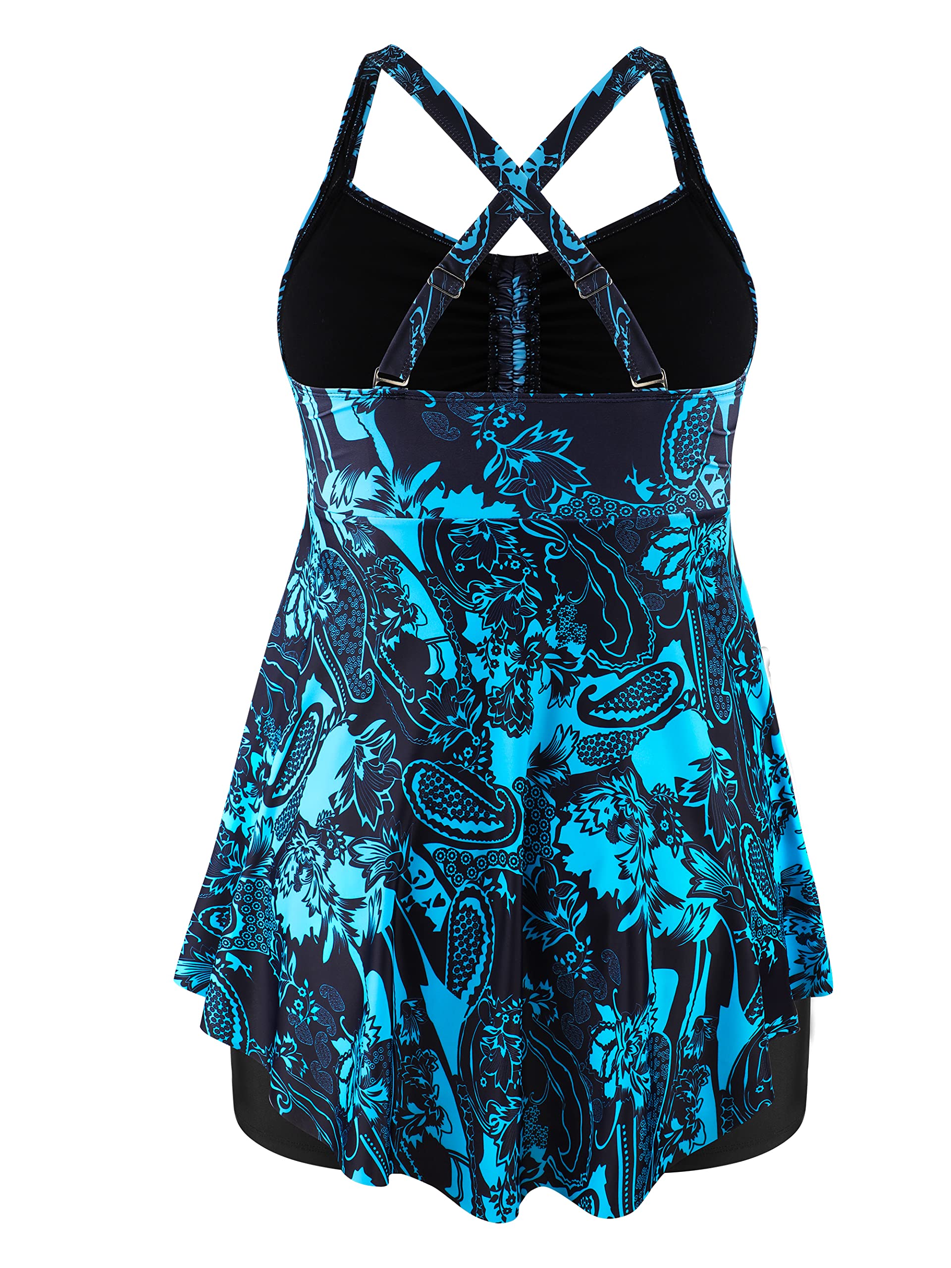 NIeyook Plus Size Women's Tankini Swimsuits - Tummy Control Two Piece Bathing Suit with Swim Shorts & Swim Dress | Beach Vacation, Pool Party, Water Aerobics