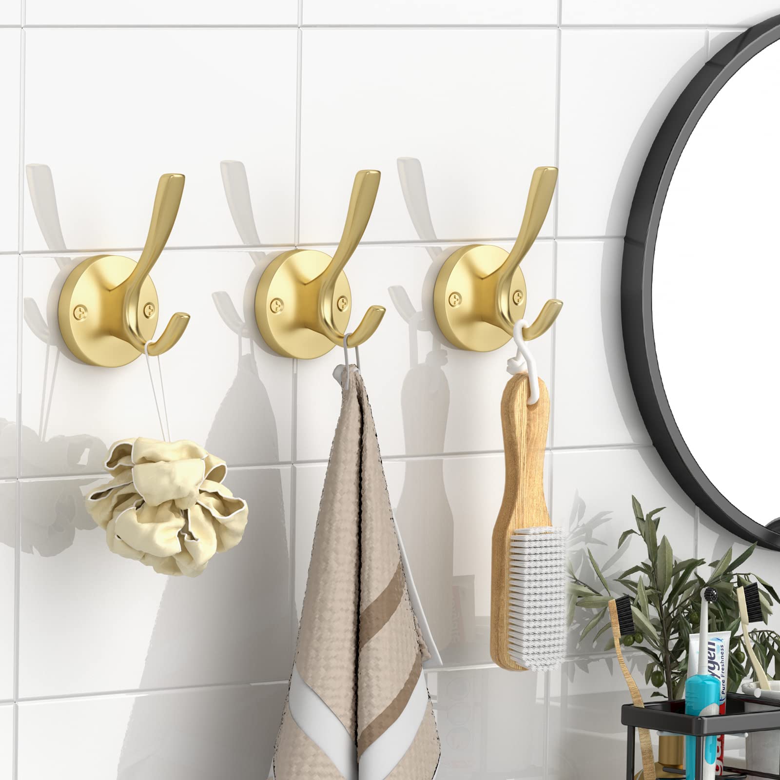 ZUONAI 8 Pack Decorative Gold Wall Hooks - Heavy Duty Metal Coat Hooks, Hat Hooks & Towel Hooks for Bathroom, Bedroom & Entryway - Perfect for Hanging Coats, Hats, Keys & Towels