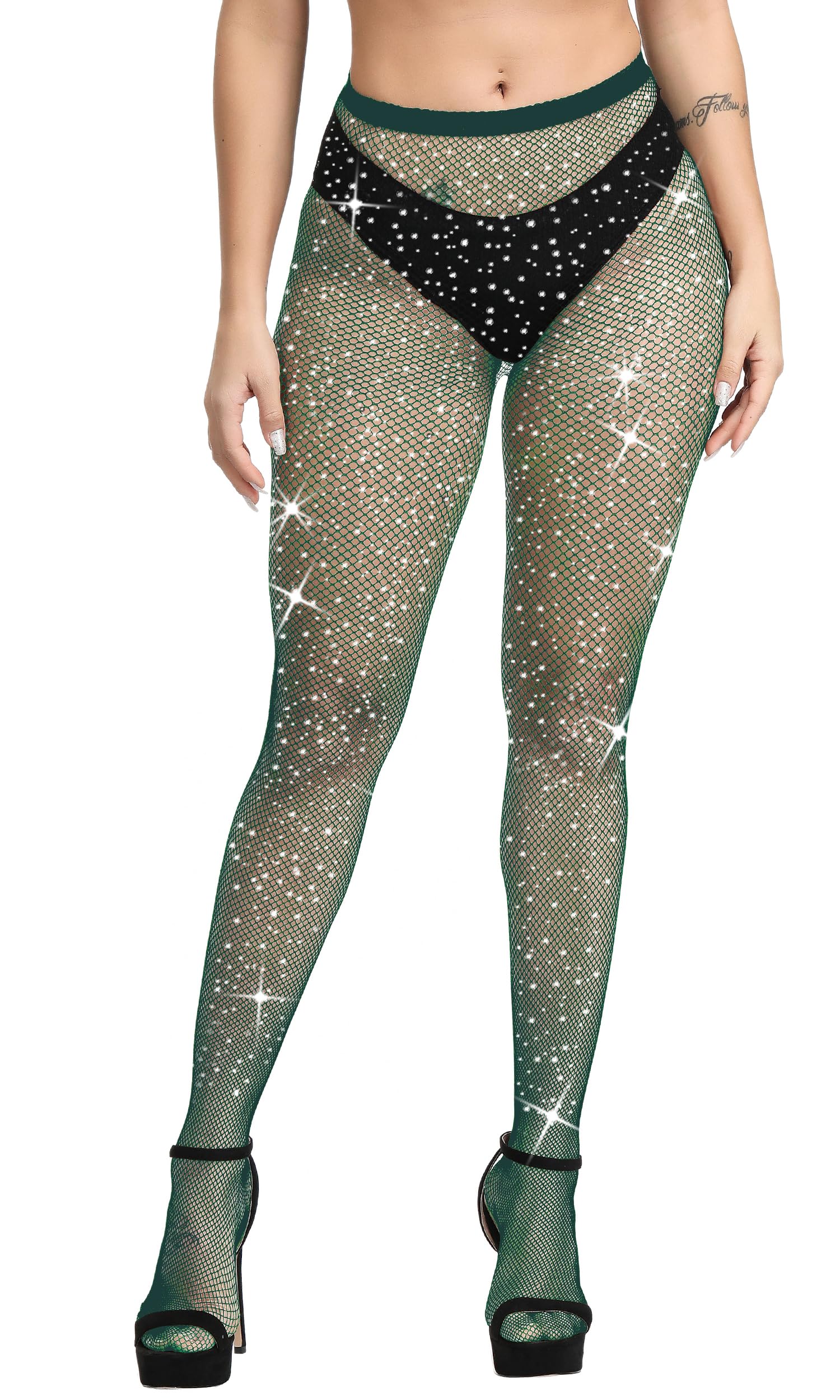 HeyUU Sparkle Rhinestone Fishnet Stockings - Sexy High Waist Glitter Tights for Women | Perfect for Parties, Nightclubs & Special Occasions