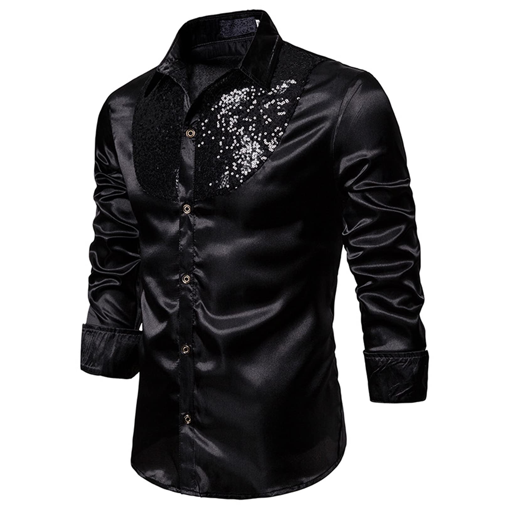 Men's Slim Fit Long Sleeve Dress Shirt - 90s Retro Shiny Business Button Down Shirt for Office, Party & Formal Events | Luxury Formal Wear for Men