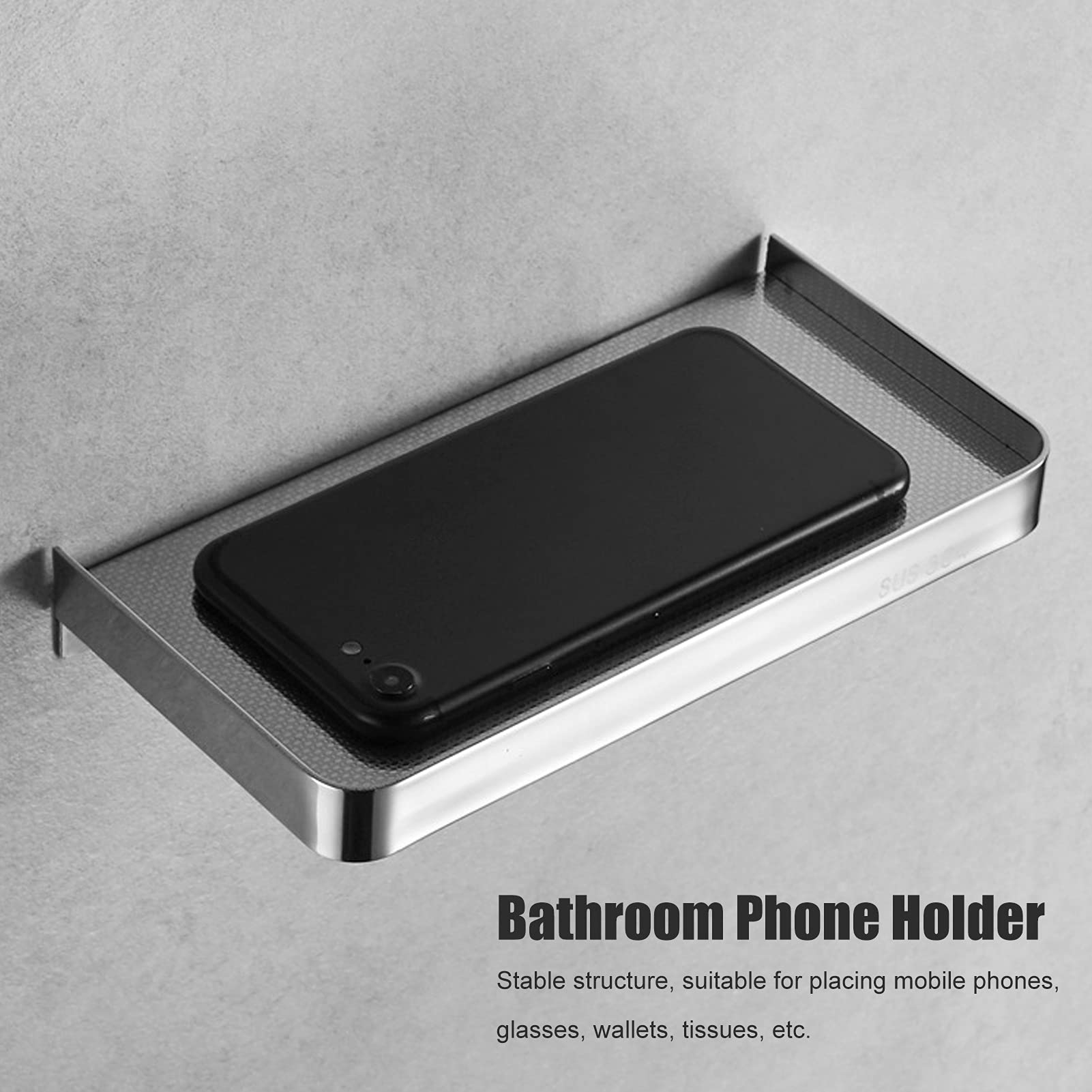 Stainless Steel Bathroom Phone Holder & Towel Shelf - Wall Mounted Storage Organizer for Toilet & Bathroom (185x90mm, Brushed Finish) - Perfect for Shower, Spa & Home Organization