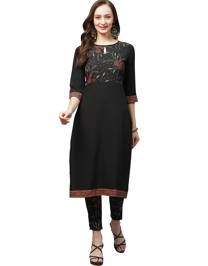 Stylish Black Crepe Pant Kurti for Women - Elegant Indian Ethnic Wear for Parties, Festivals & Casual Outings