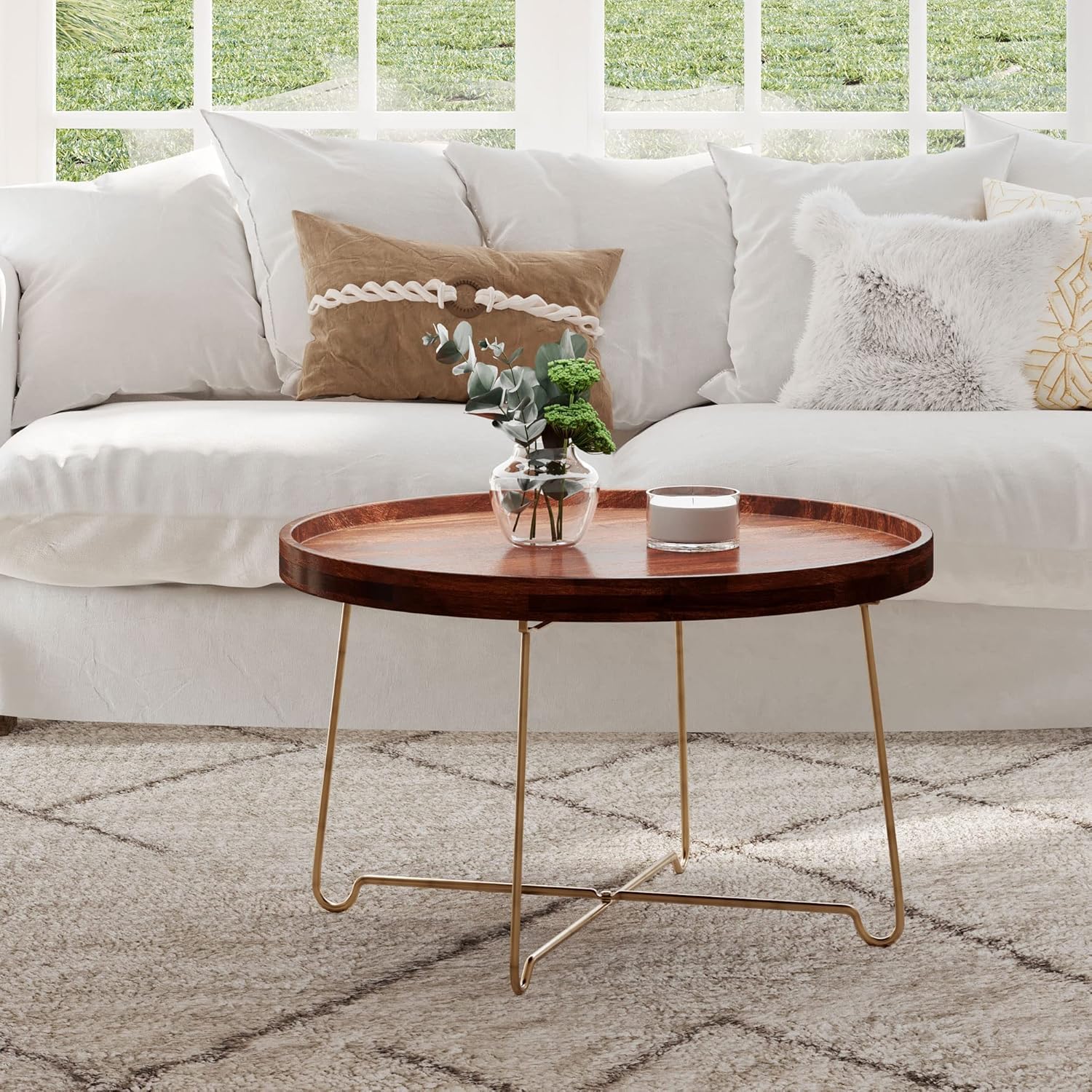East at Main Aria Solid Mango Wood Tray Top Coffee Table - Rustic Modern Living Room Furniture for Home Decor & Entertaining