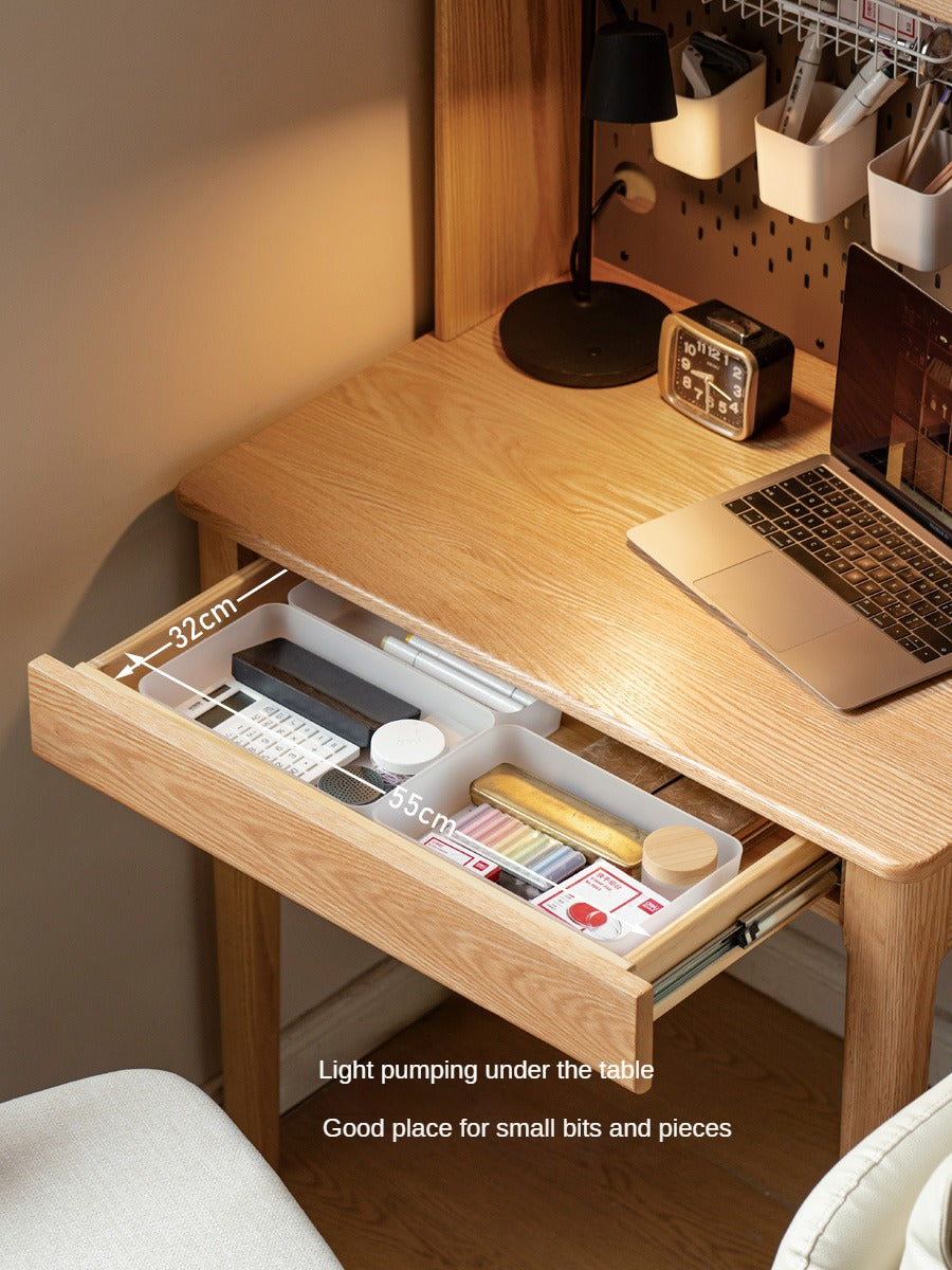 Modern Oak Solid Wood Desk with Bookshelf - Stylish Home Office Furniture for Workspace & Study Room Organization