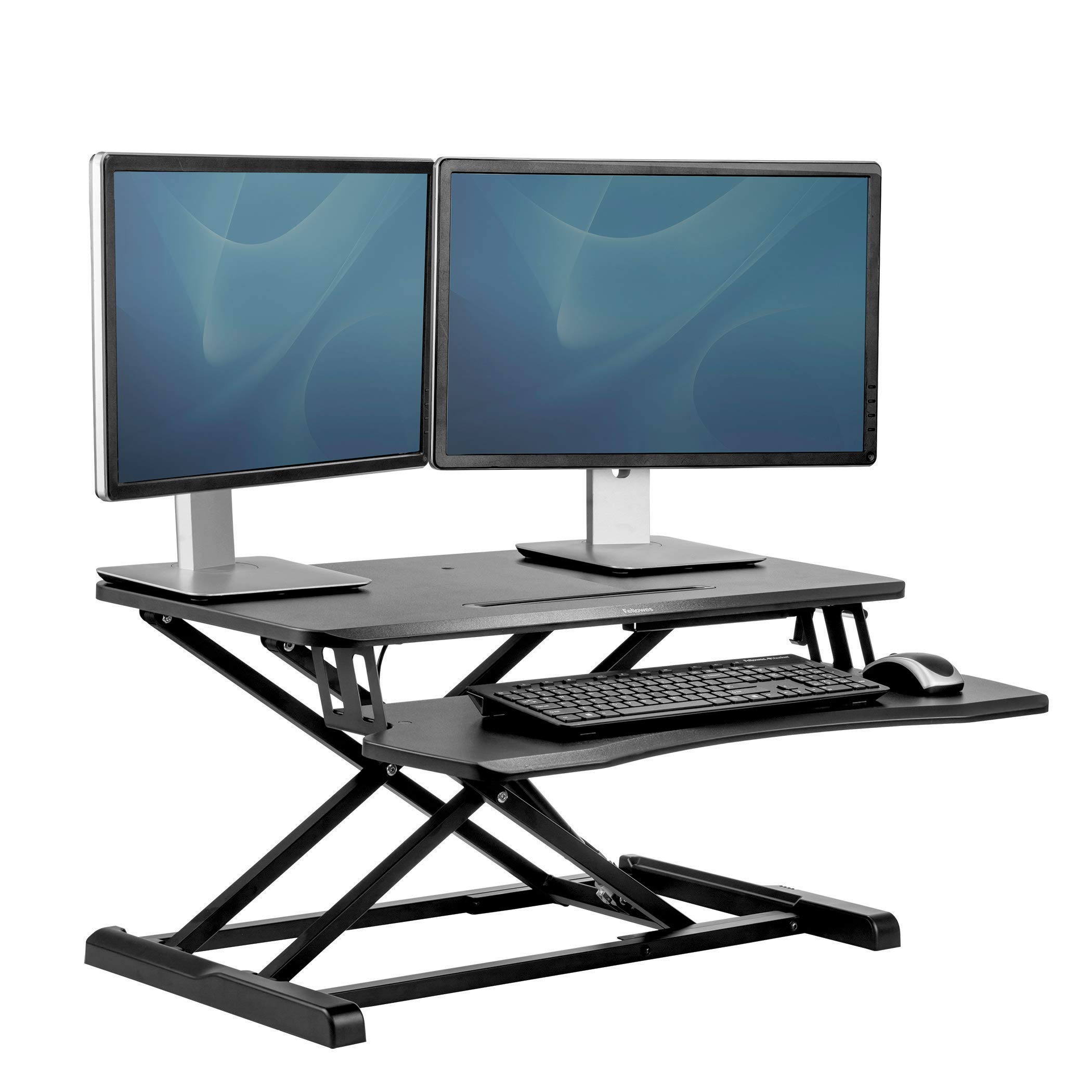 Fellowes Corsivo Height Adjustable Standing Desk Converter - Gas Spring Sit Stand Workstation Riser for Home & Office (8091001) - Perfect for Ergonomic Workspace Setup & Computer Use
