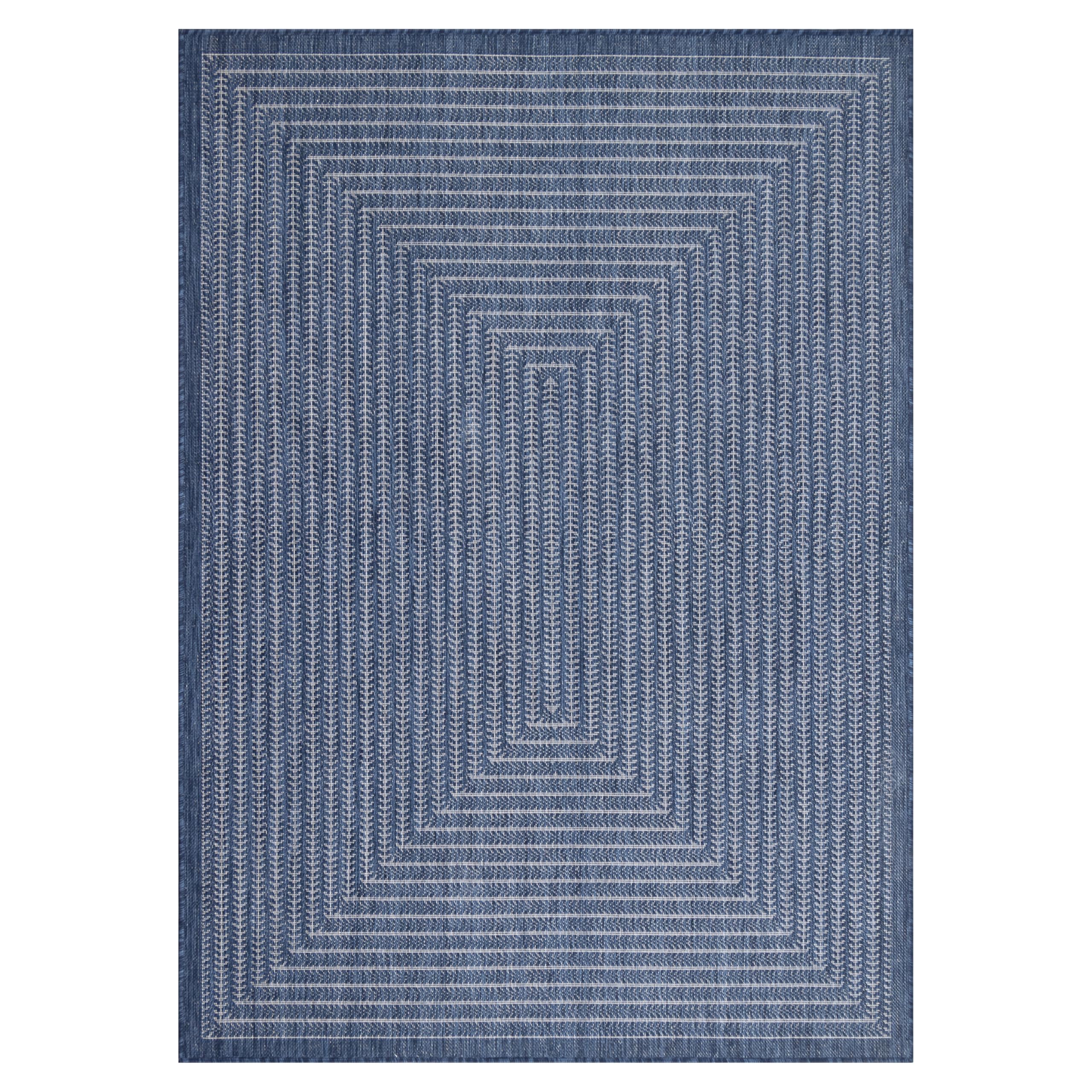Adiva Rugs All-Weather Indoor Outdoor Rug - Stain & Water Resistant, Easy to Clean Floor Mat for Dining Room, Backyard, Deck, Patio - Navy Weiss 6x9 Feet - Perfect for BBQs, Poolside & Outdoor Entertaining