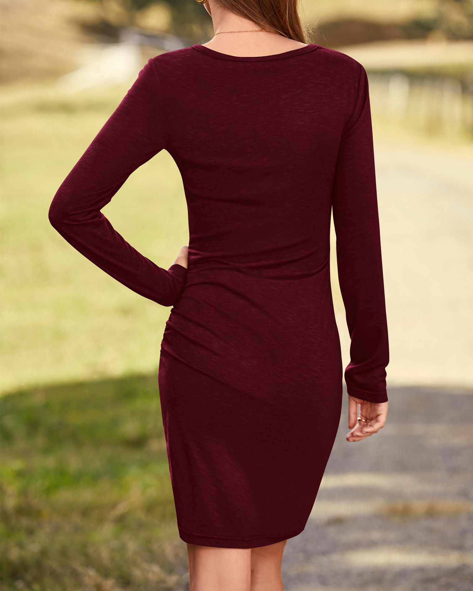 BTFBM Women's Elegant Ruched Bodycon Dress - Long Sleeve Wrap Front Fitted Cocktail Party Dress for Night Out, Date Night, Club Wear & Special Occasions