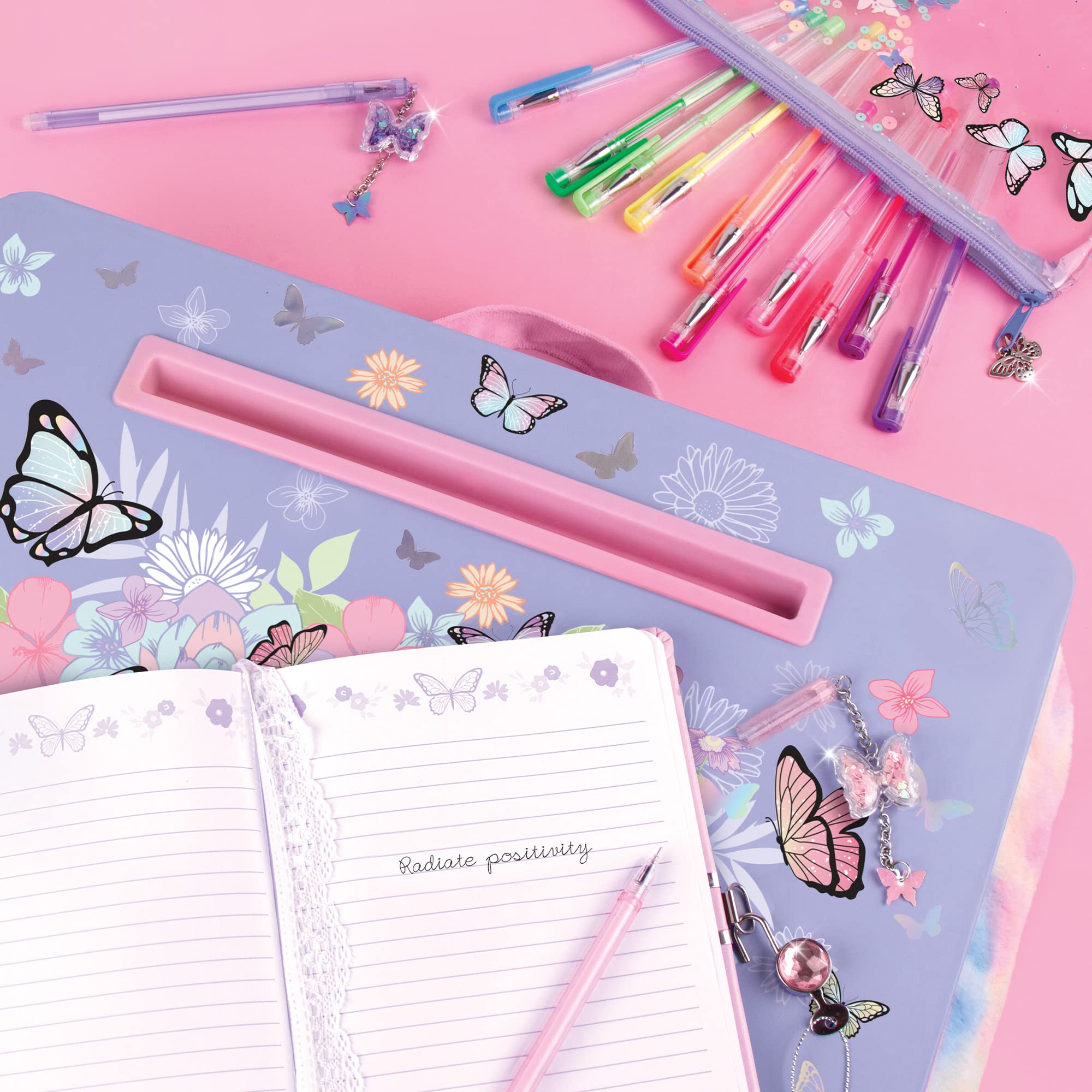 3C4G THREE CHEERS FOR GIRLS Butterfly Lap Desk with Cushion - Large Kids Laptop Tray for Bed, Sofa & Car - Portable Computer Desk with Storage for Tables, Pens & Accessories - Perfect for Homework, Drawing & Travel Use