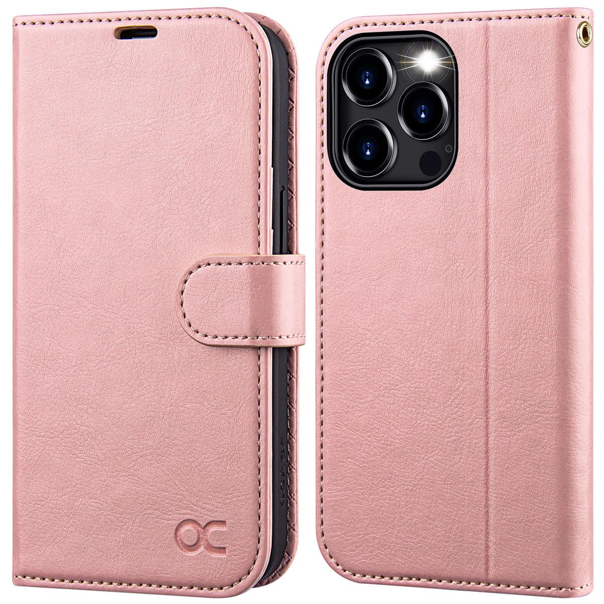 OCASE iPhone 15 Pro Max Wallet Case - PU Leather Flip Folio with Card Slots, RFID Blocking, Kickstand & Shockproof TPU Inner Shell | Perfect for Business, Travel & Everyday Use (Pink)