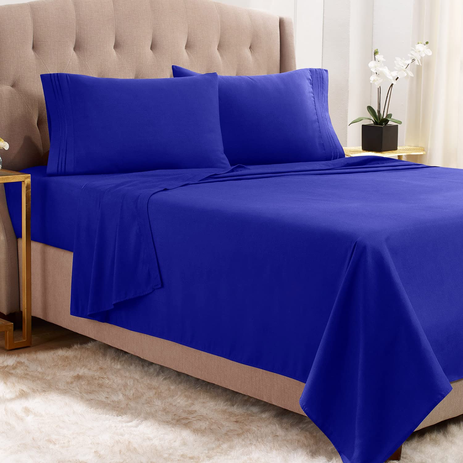 Empyrean Twin Size Bed Sheets Set - 3 Piece Super Soft Microfiber Sheets with Double Brushed Finish - Luxury Hotel Quality Royal Blue Twin Bedding with 4 Corner Elastic Straps - Perfect for Guest Rooms, Dorms & Cozy Bedrooms