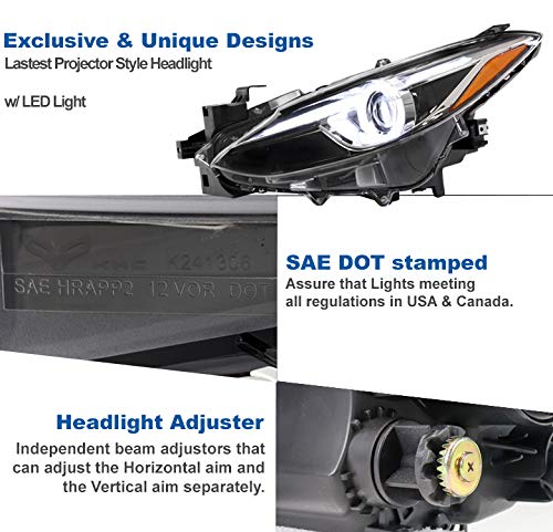 Halo LED Tube Halogen Projector Headlights Black with 6