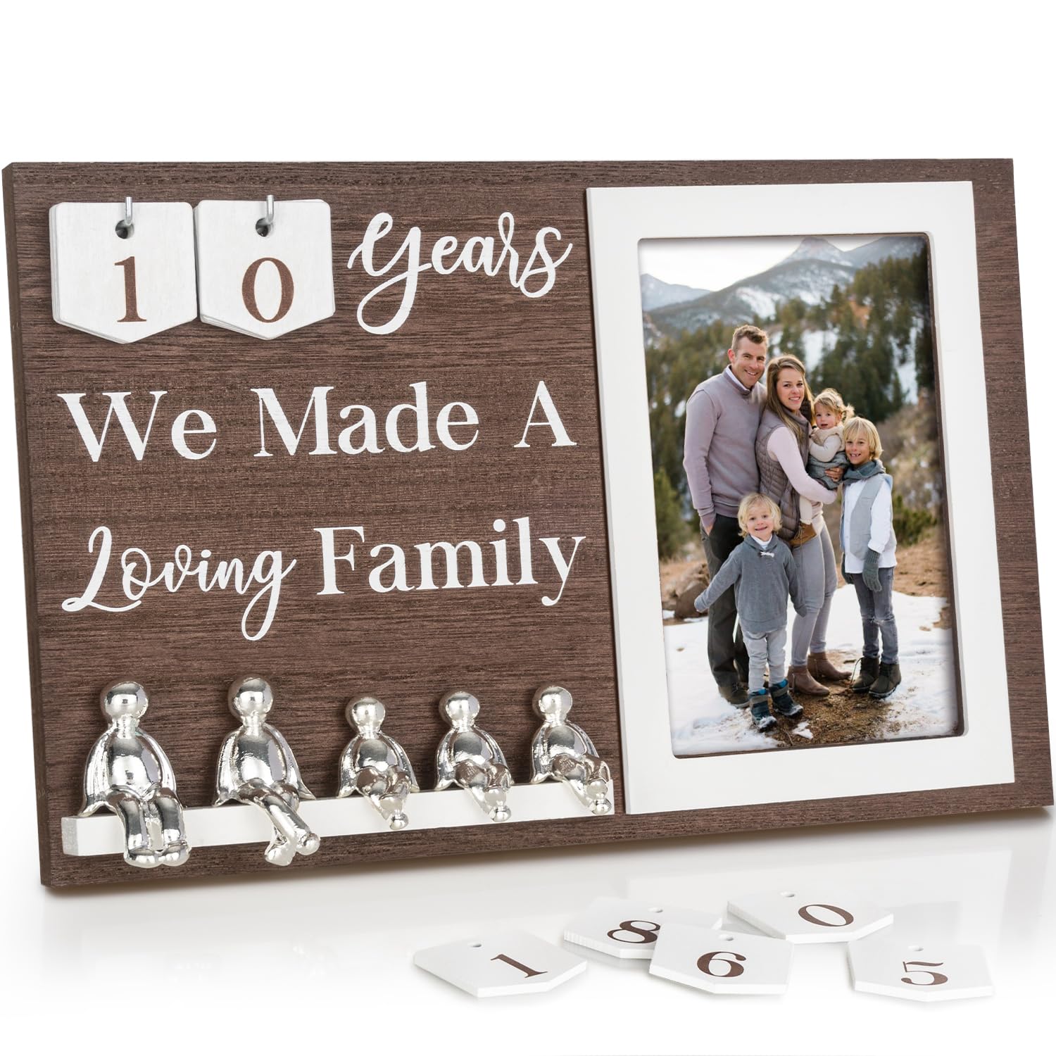 Personalized Tin Anniversary Gifts for Couples - 10th Year Aluminum Keepsake Frame & Family Statue Decor - Unique Wedding Anniversary Gift for Him or Her - Perfect for Home Display & Romantic Celebrations