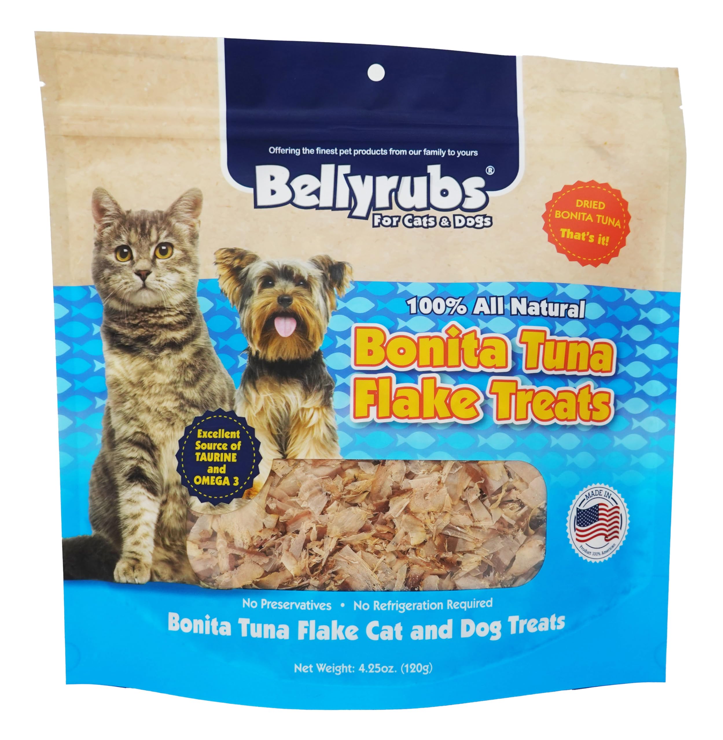 Premium All-Natural Bonita Tuna Flakes for Cats & Dogs - 4.25oz Grain-Free, Gluten-Free Dried Tuna Cat Treats | High Protein Healthy Pet Training Snacks | Made in USA | Perfect for Training Rewards & Mealtime Toppers