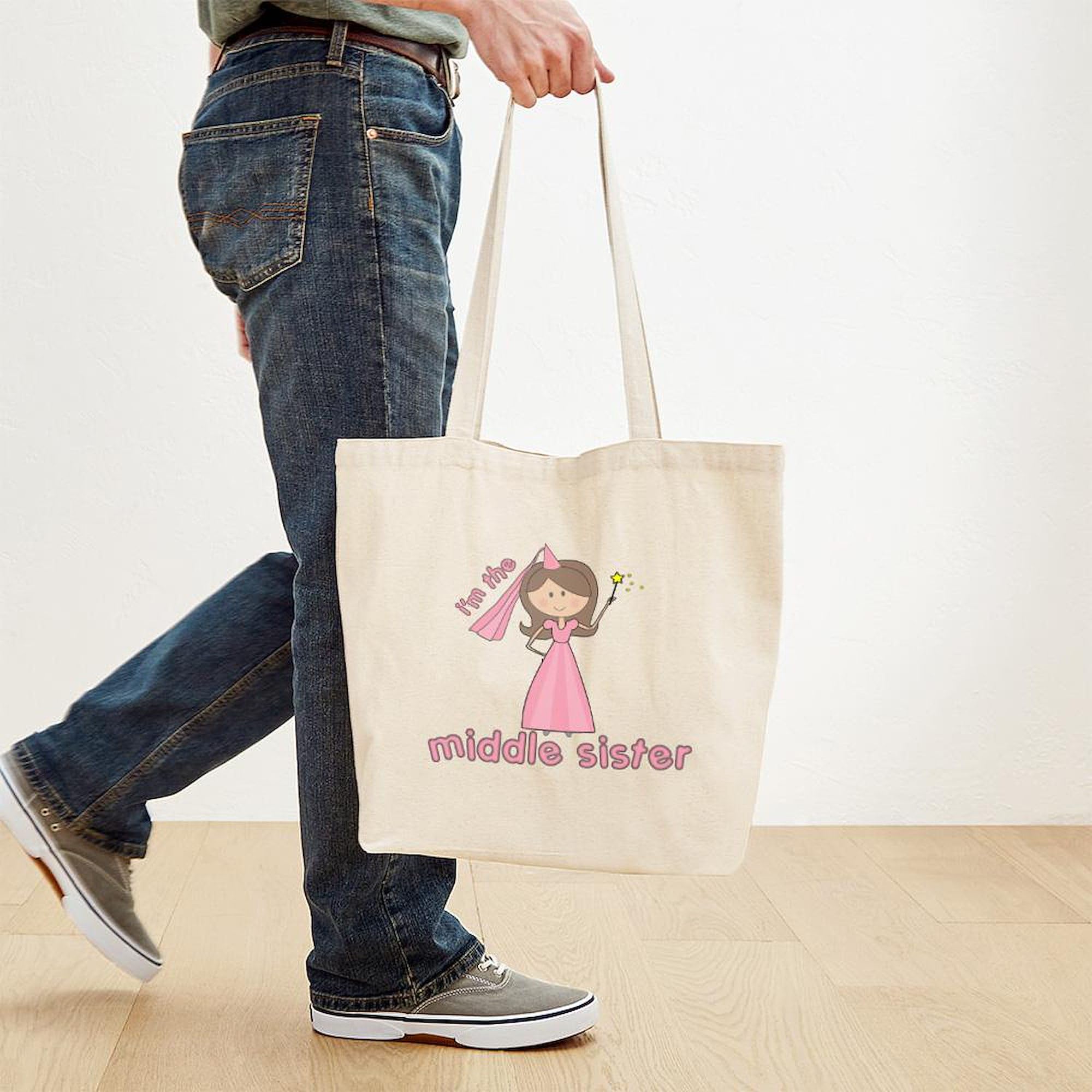 I'm The Middle Sister Tote Bag - Natural Canvas Reusable Shopping Bag for Women | Eco-Friendly Grocery Tote, Perfect for School, Work & Beach Day