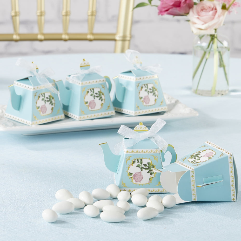 Whimsical Blue Teapot Favor Box Set of 24 - Perfect for Tea Party Decorations, Bridal Showers & Baby Showers