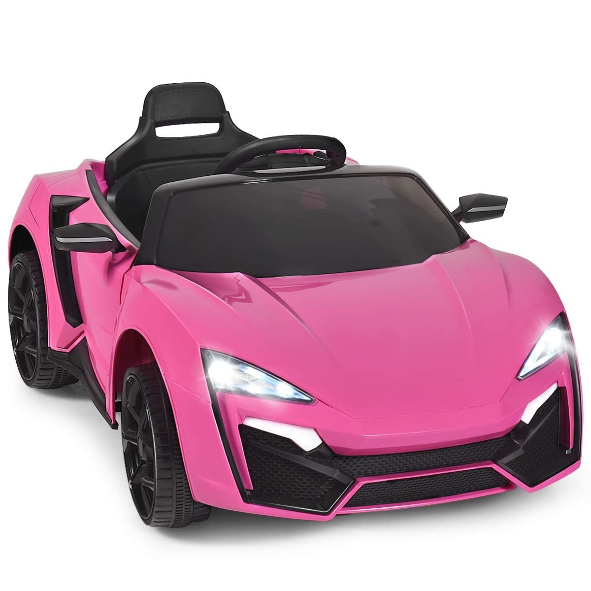 OLAKIDS 12V Battery-Powered Electric Ride-On Car for Kids with Parental Remote Control - Pink Toddler Toy Vehicle with Spring Suspension, 4 Wheels, Music, Horn, LED Lights, 3 Speed Settings, USB & TF Port | Perfect for Indoor Play, Outdoor Backyard Fun, and Birthday Gifts for Boys & Girls Ages 2-5
