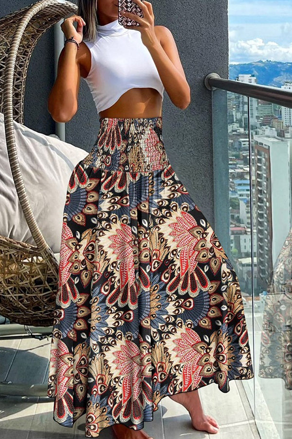 Stylish Printed Pleated Elastic Waist Maxi Skirt for Women | Holiday & Casual Wear | Perfect for Beach Vacations, Summer Outings & Festive Occasions