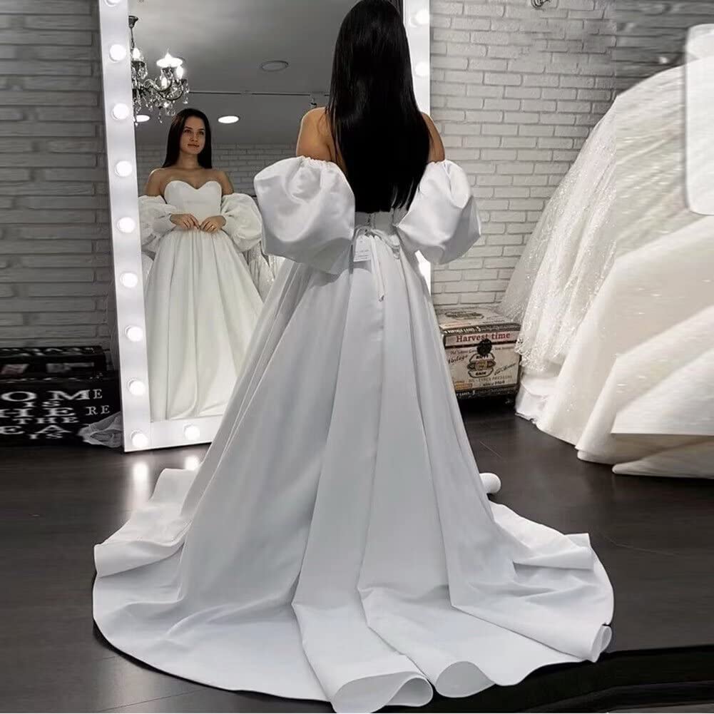 Elegant A-Line Satin Ivory Wedding Dress for Bride – Classic Bridal Gown for Women | Perfect for Church Ceremony, Beach Wedding & Reception