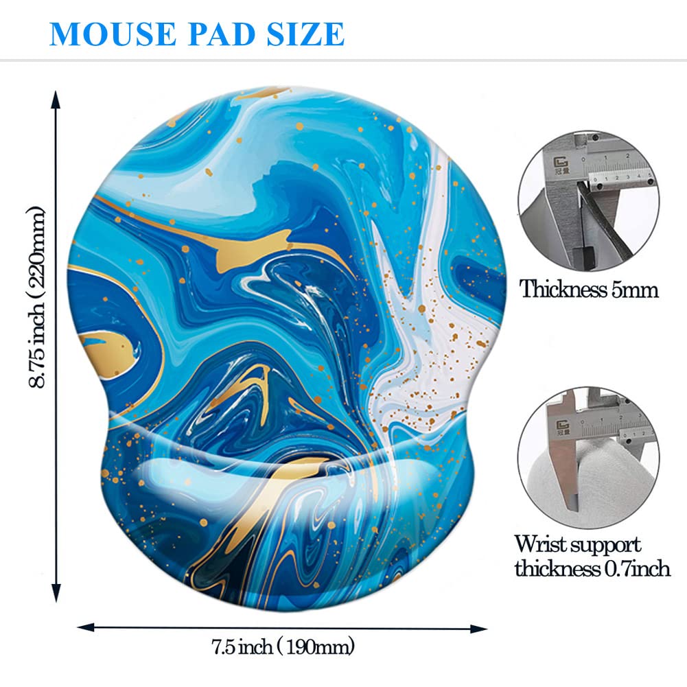 Ergonomic Wrist Rest Mouse Pad - Comfortable Gaming & Office Mousepad with Smooth Cloth Surface - Blue Gilt Marble Design for Computer, Laptop, PC - Perfect for Long Work Hours, Gaming Sessions & Home Office Use