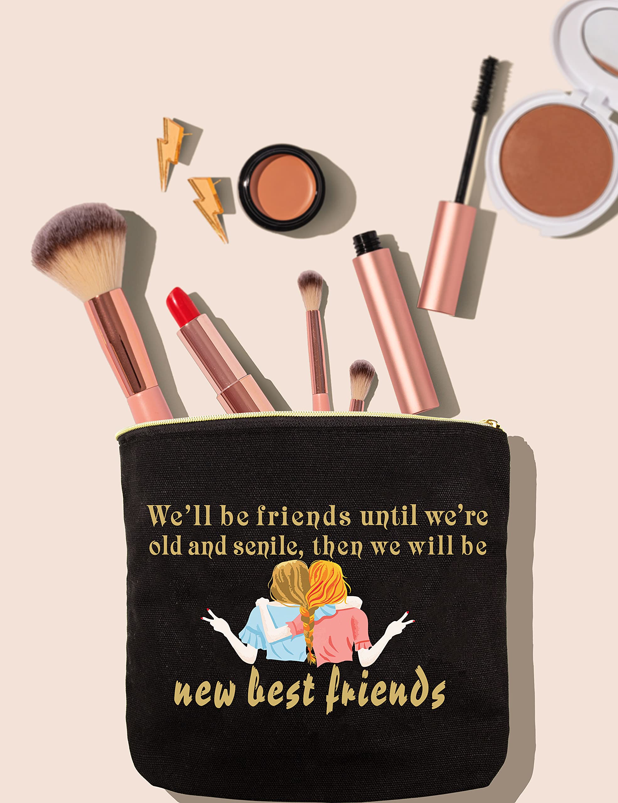 VeryMerryMakering Best Friends Makeup Bag - Cute Cosmetic Pouch for Women, Perfect Birthday Gift for Female Friends - Ideal for Travel, Gym & Daily Makeup Storage