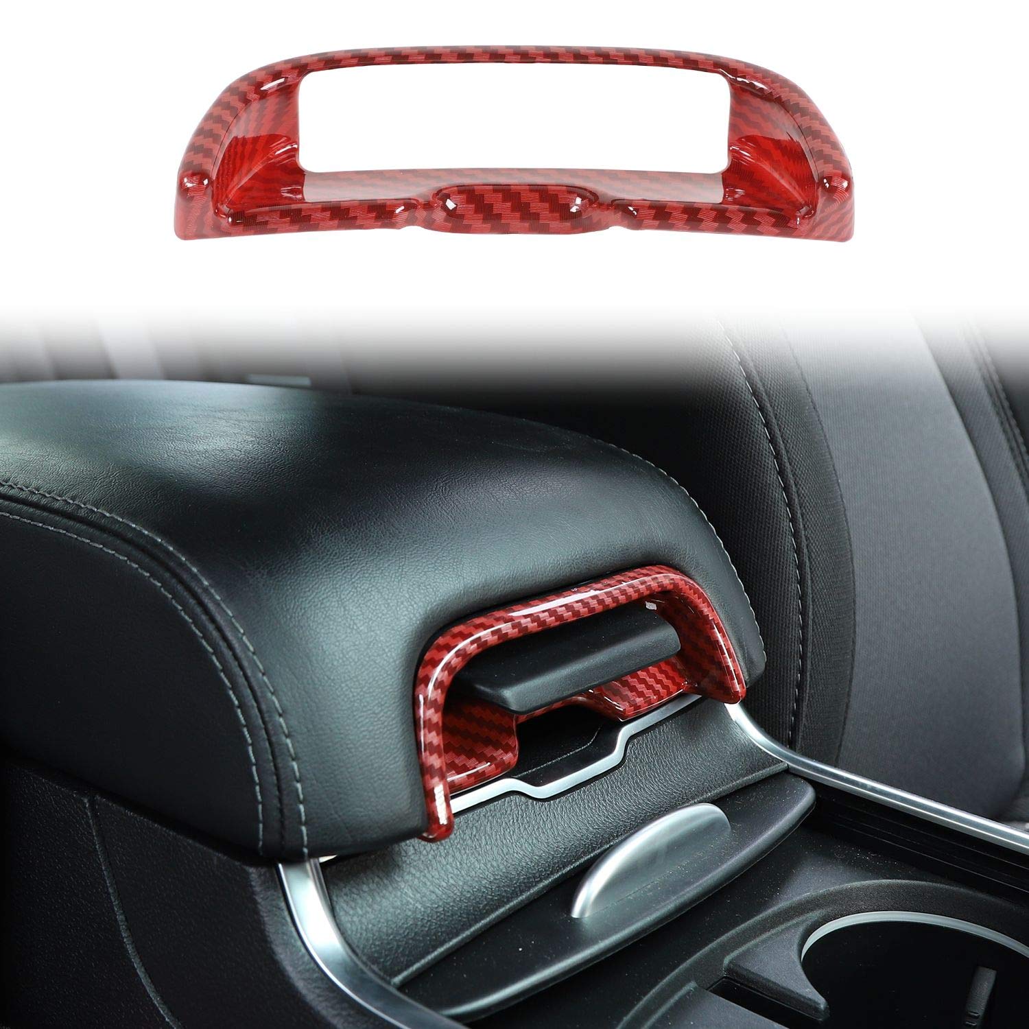 2011-2019 Dodge Charger Center Console Armrest Button Trim - ABS Red/Black Fiber Replacement Parts (2-Piece Set) | Interior Accessories for Car Customization & Protection