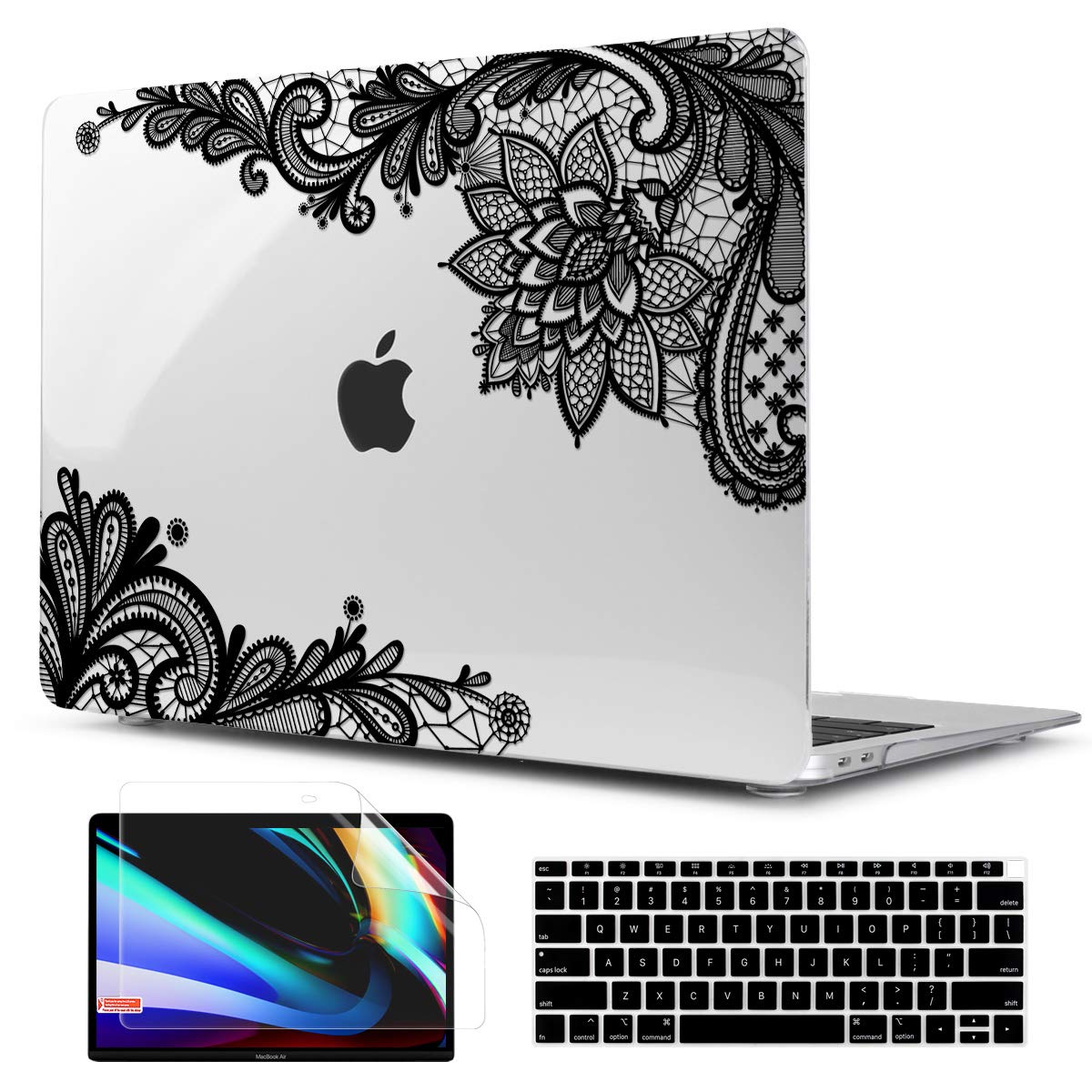 Ultra Slim Hard Shell Case with Keyboard Cover & Screen Protector for MacBook Air 13 inch (M1/A2337/A2179/A1932) 2018-2021 Retina Display - Fashion Lace Design | Perfect for Work, Travel & School Protection