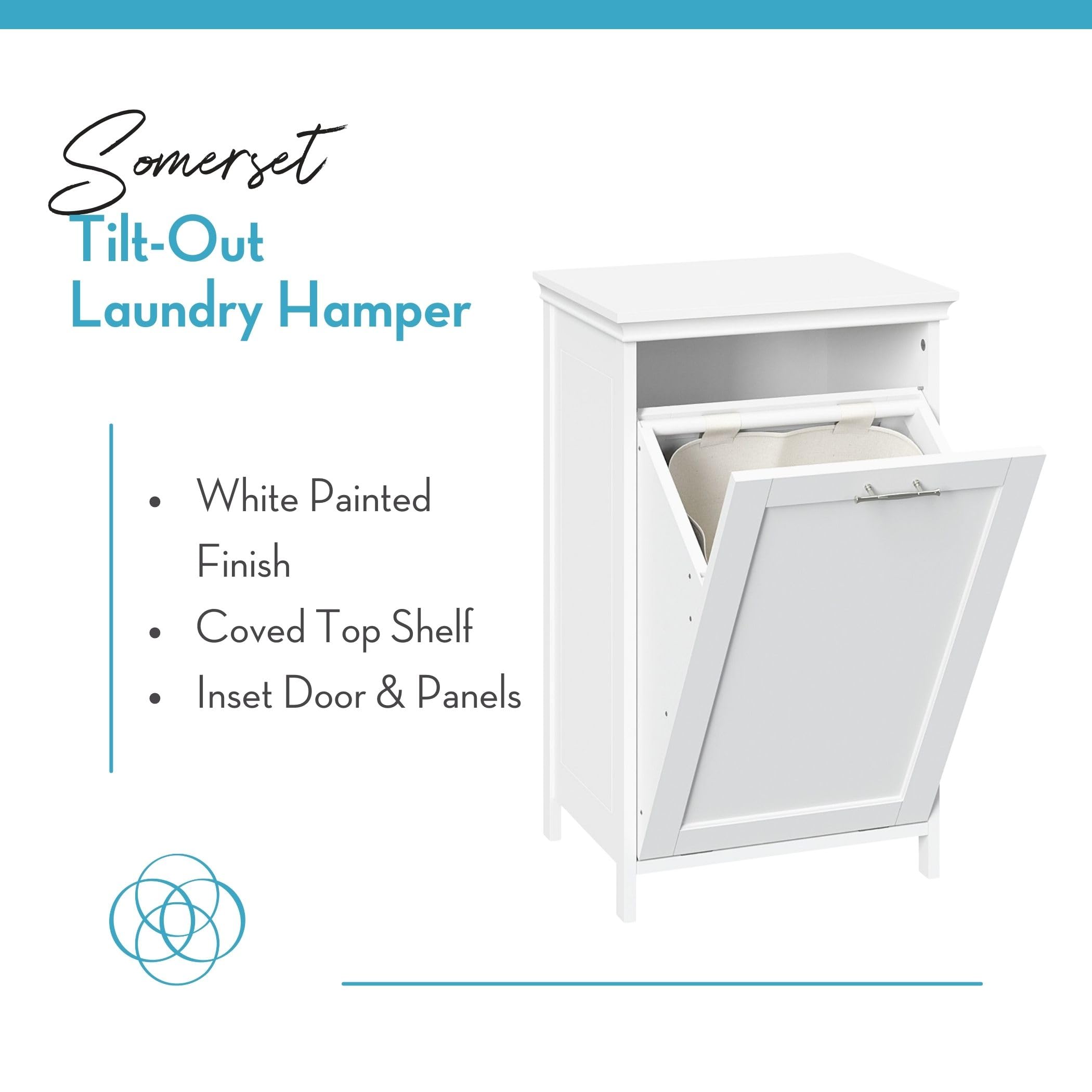 RiverRidge Somerset White Tilt-Out Laundry Hamper - Space Saving Clothes Basket for Bedroom, Bathroom & Laundry Room Organization