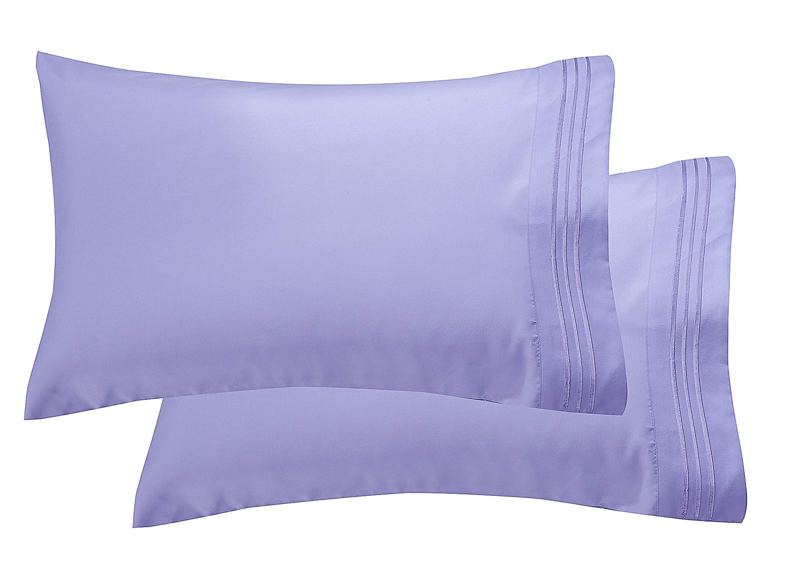 Luxury Ultra-Soft 2-Piece Pillowcase Set - 1500 Thread Count Premium Hotel Quality Microfiber, Double Brushed & Wrinkle Resistant - King Size (20x36 inches) - Lilac Purple - Perfect for Bedroom, Guest Room & Luxury Hotels