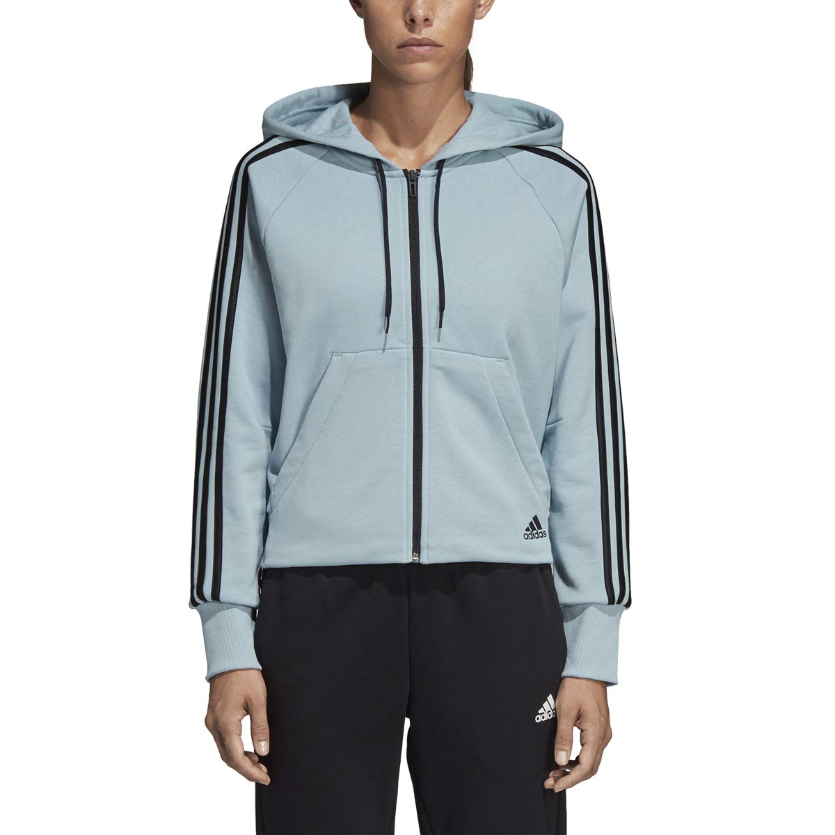 Adidas Women's 3-Stripes Full Zip Hoodie Sweatshirt - Lightweight Fleece Jacket for Running, Gym & Casual Wear