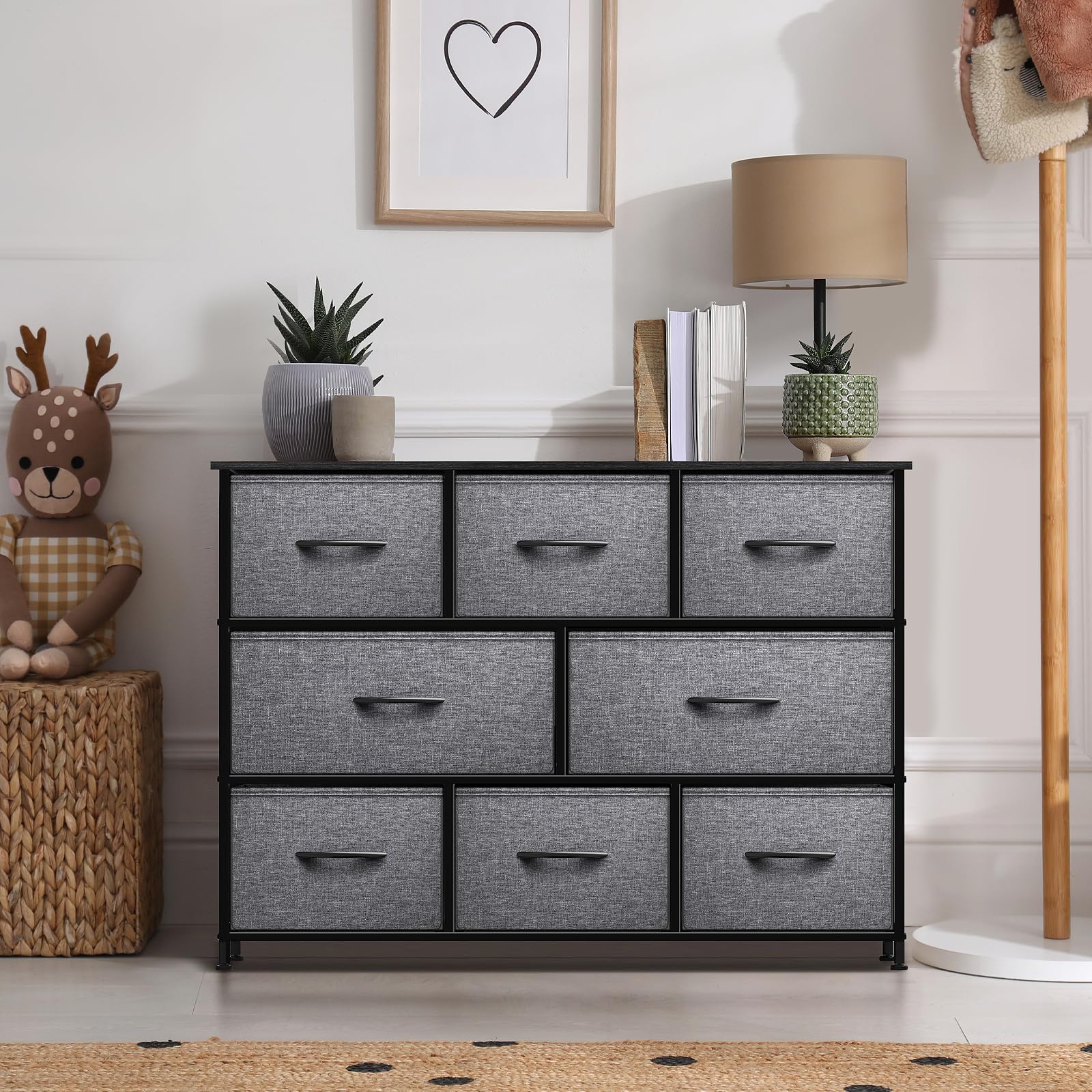 Sorbus 8-Drawer Dresser Organizer - Sturdy Steel Frame with Wood Top & Easy-Pull Fabric Bins for Clothes Storage - Perfect for Bedroom, Hallway, Living Room, Nursery & Closet Organization - Ideal for Small Spaces & Home Décor