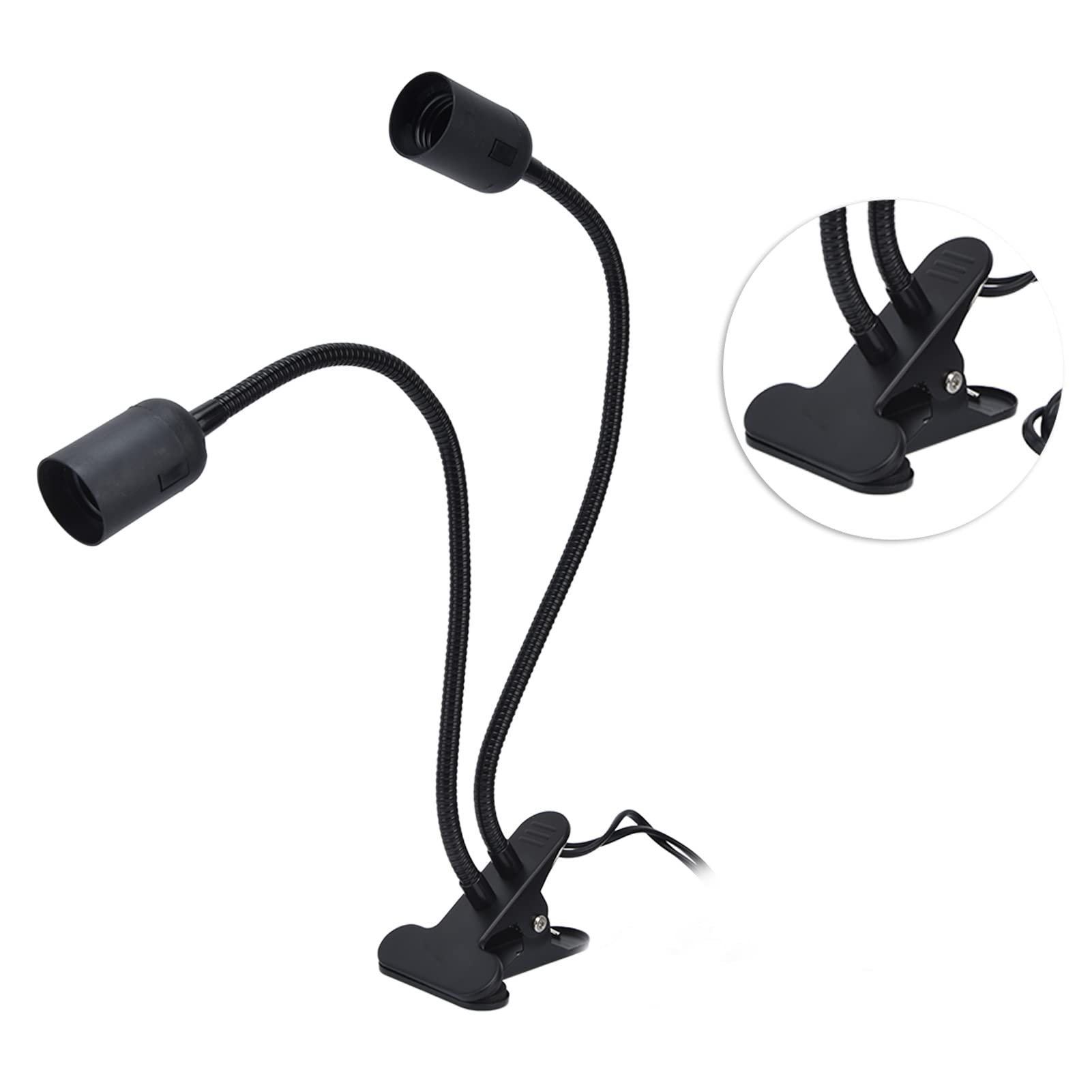 Double Headed LED Desk Lamp Holder with 360° Flexible Rotation - E27/E26 Bulb Adapter, Black - 100-240V Office Desk Clip Clamp Light for Home, Study & Workspace