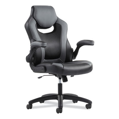 Premium High Back Executive Racing Style Chair - Padded Flip-Up Arms, Supports 225 lbs - Black Leather with Gray Accents & Black Base - Perfect for Office, Gaming & Home Workspaces