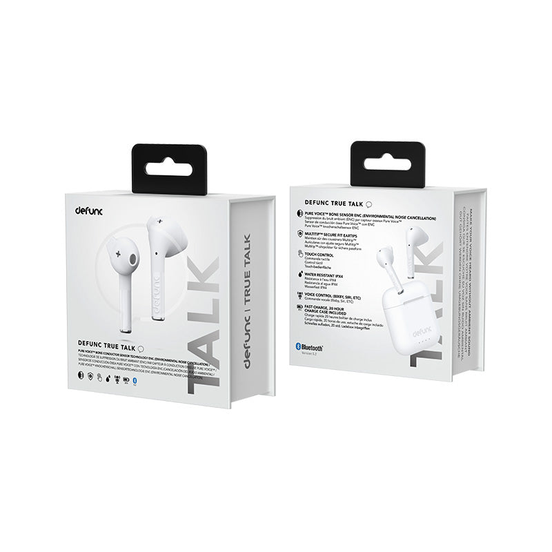 Defunc True Talk Wireless Earbuds - White | Bluetooth Headphones for Gym, Running & Travel