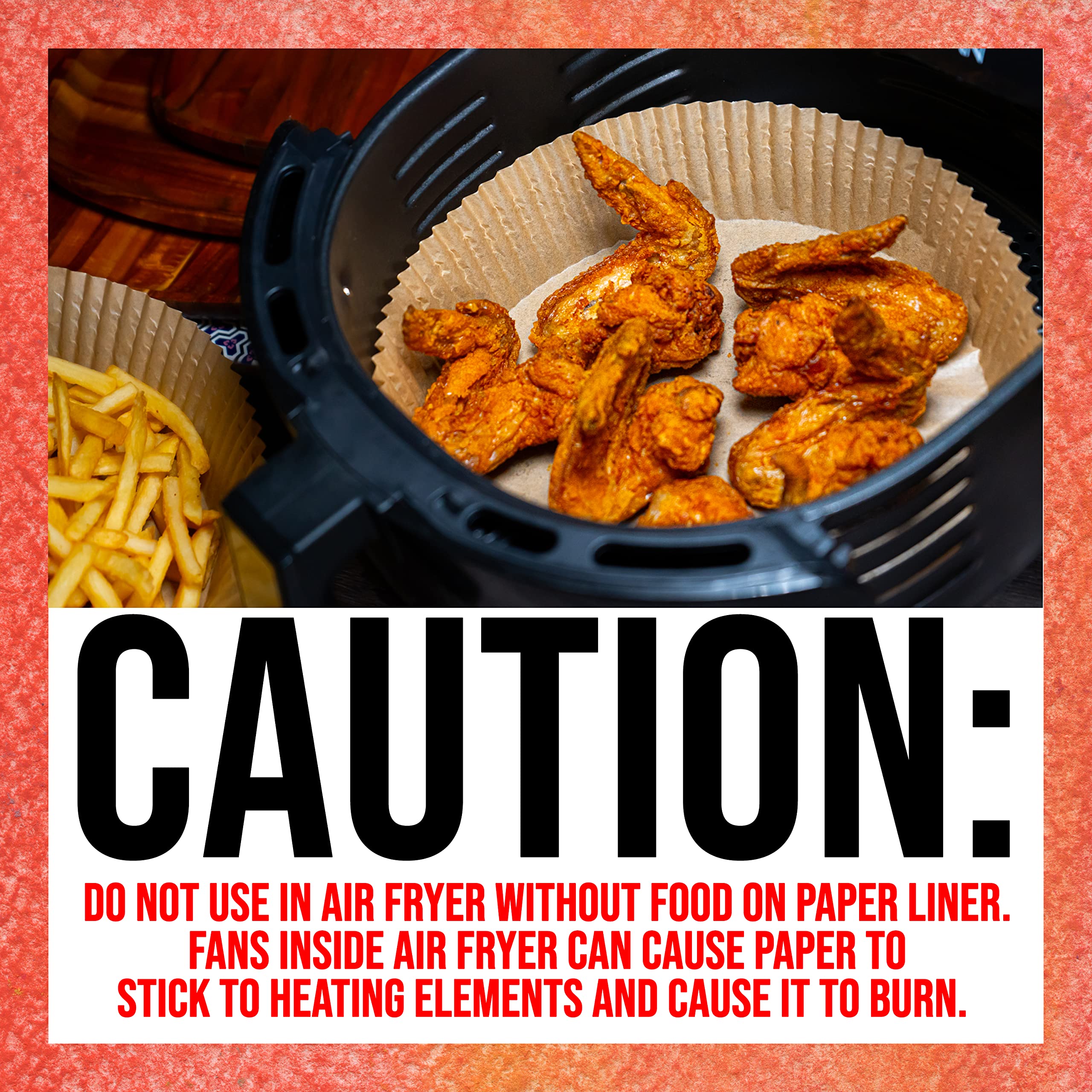 Non-Toxic Unbleached Air Fryer Disposable Paper Liners - Food Grade Safe, Leakproof & Non-Stick - Keep Your Air Fryer Clean - Perfect for Cooking Chicken Wings, French Fries & Vegetables