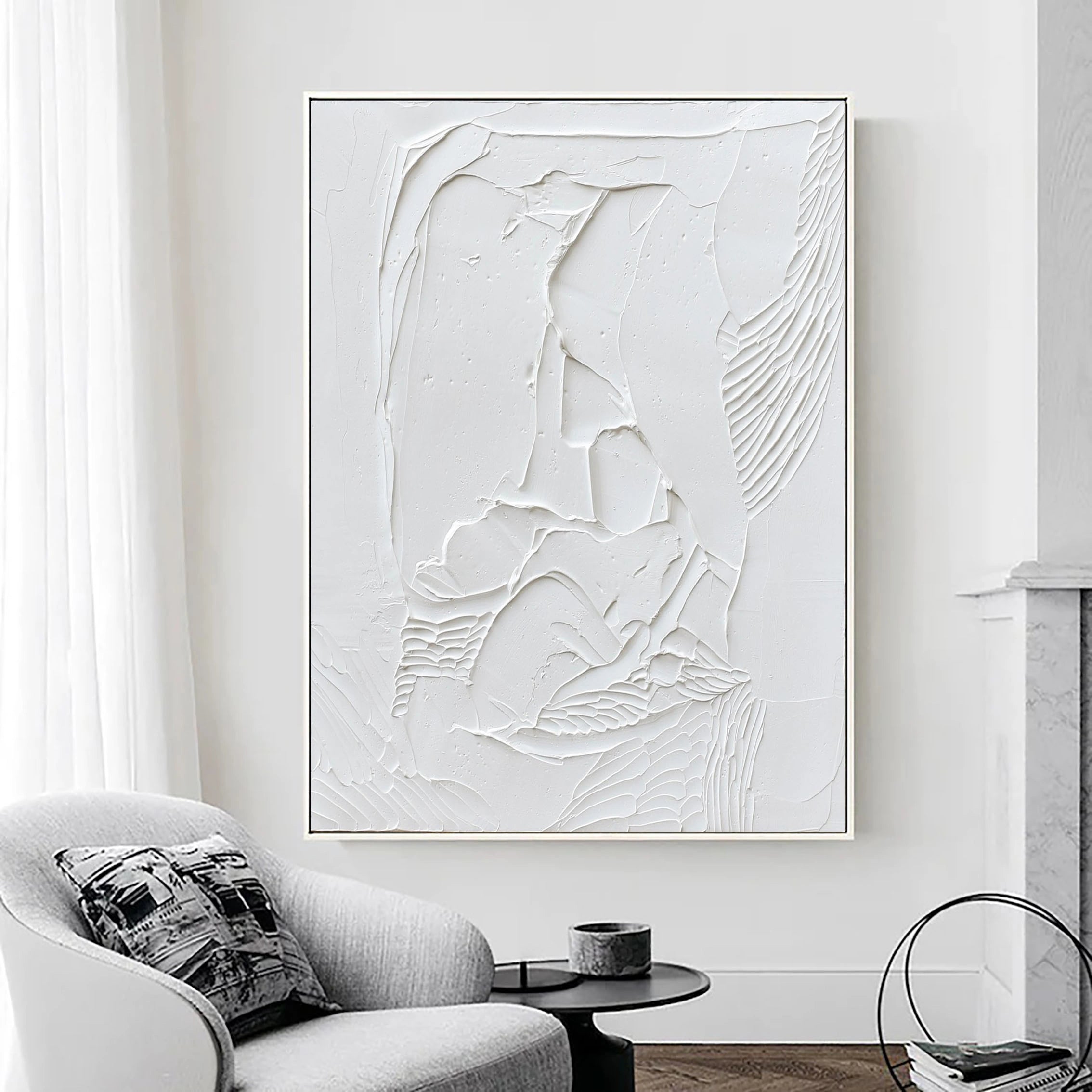 White Minimalist Textured Painting Canvas Wall Art - Modern Abstract Home Decor for Living Room, Bedroom & Office | Premium Quality #MM007