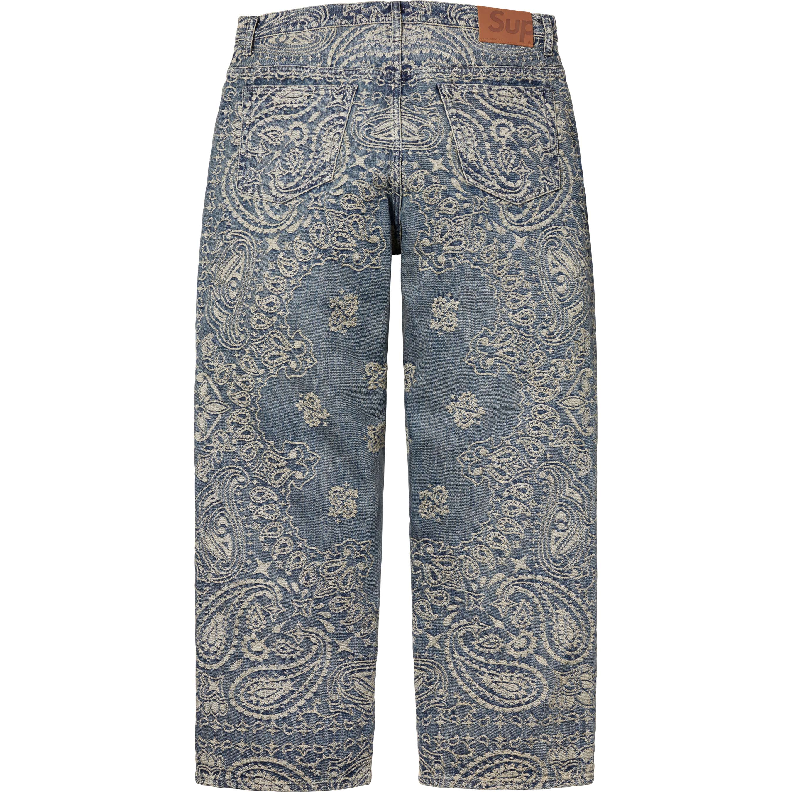 Supreme Bandana Jacquard Baggy Jeans for Men - Distressed Denim Pants with Vintage Wash - Perfect for Streetwear, Hip Hop Fashion & Casual Outfits
