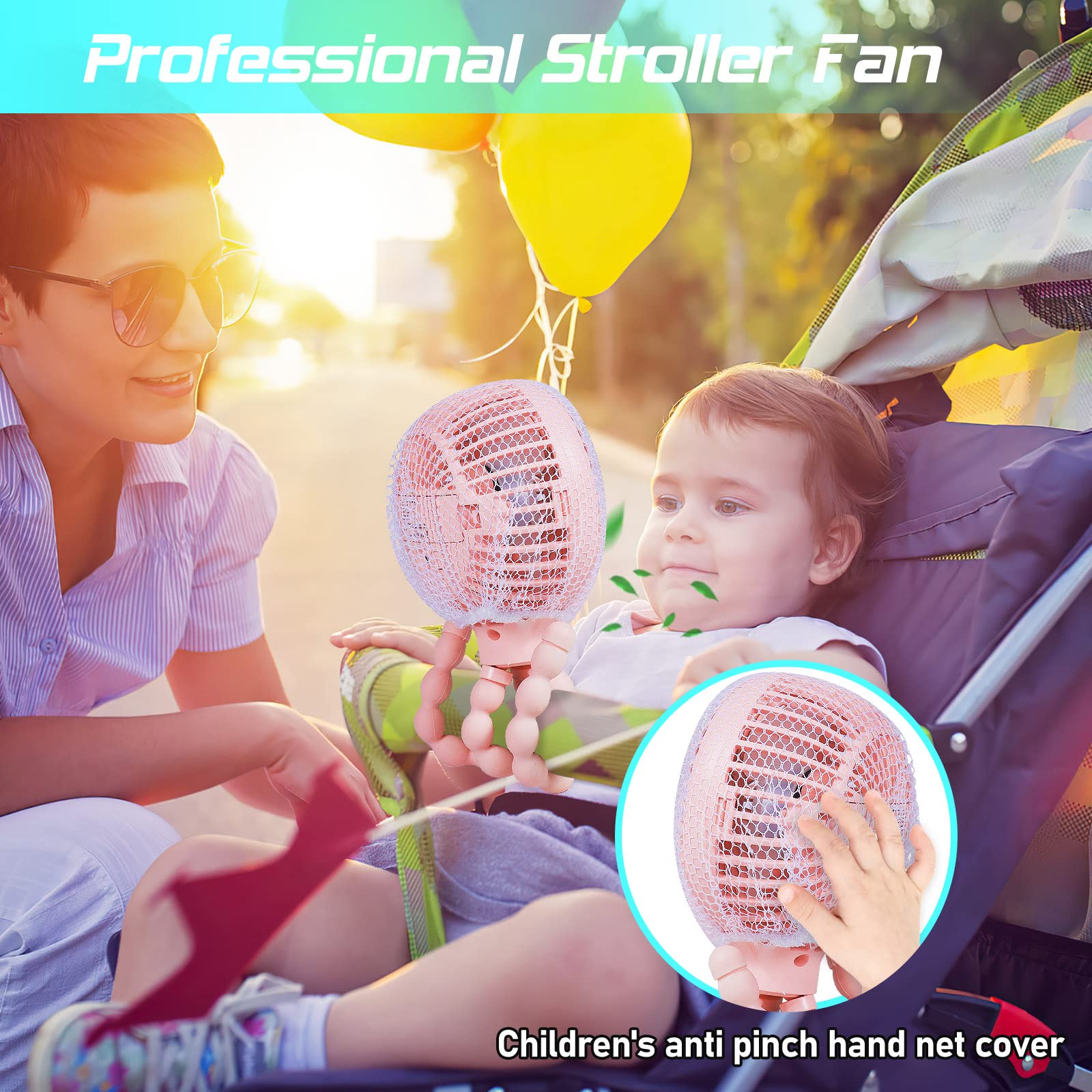 Upgraded Stroller Fan - Mini USB Rechargeable Battery Operated Desk Fan with Flexible Tripod & 3 Speed Settings | Portable Clip On Fan for Baby Car Seat, Crib, Treadmill, Office & Home Use (Pink)