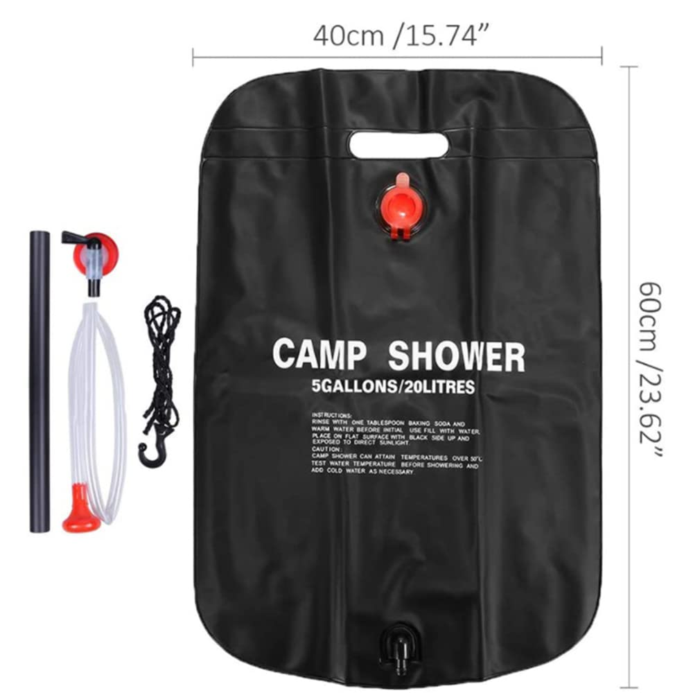 Portable 5 Gallon/20L Solar Shower Bag for Camping & Hiking - Foldable Outdoor Solar Heating Water Bag with On/Off Switch Shower Head - Perfect for Travel, Beach, RV Trips & Emergency Preparedness
